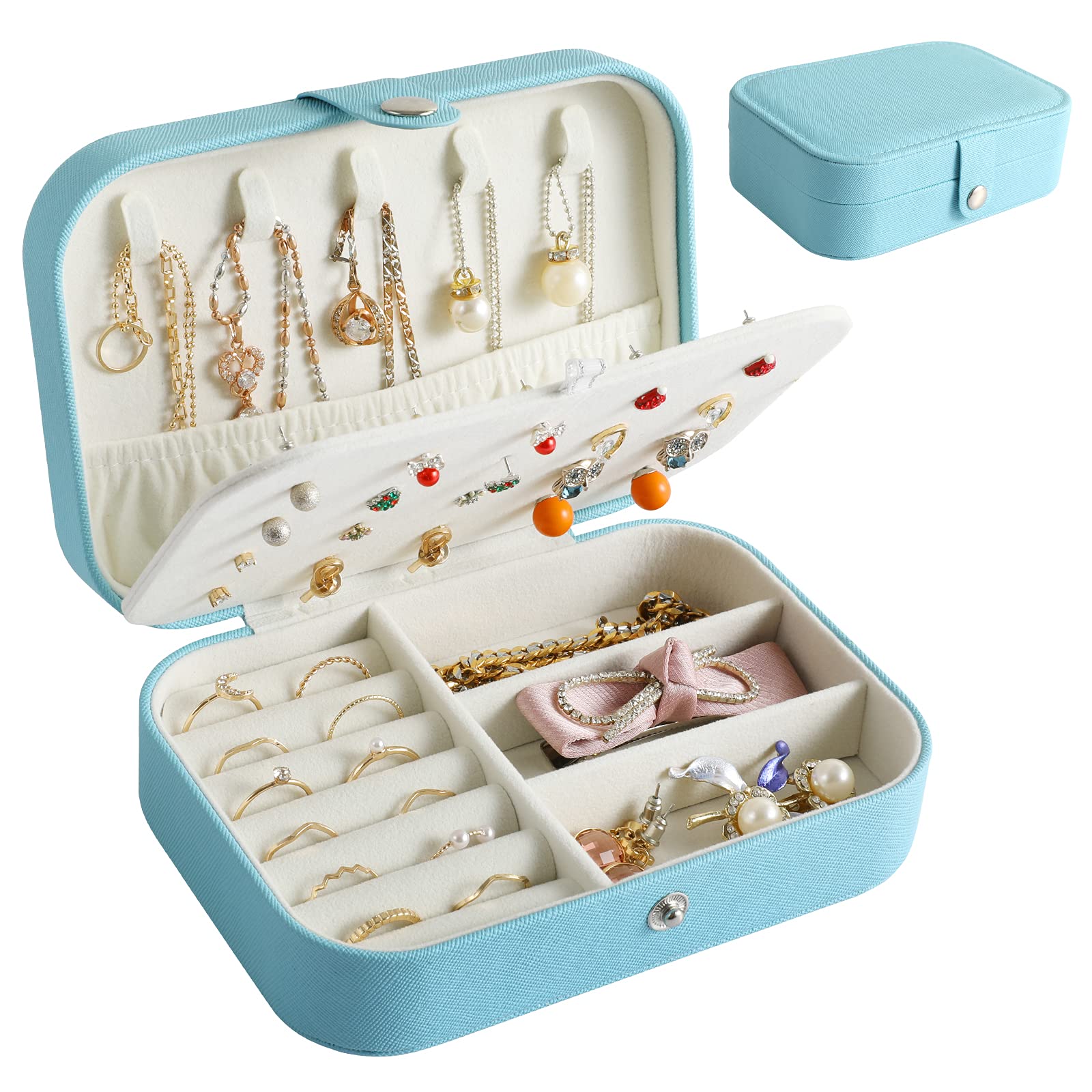 DerBlue Travel Jewelry Organizer - Compact Jewelry Storage Box for Rings & Earrings | Portable Jewelry Case with Display | Perfect for Vacation, Business Trips & Daily Use (Blue)