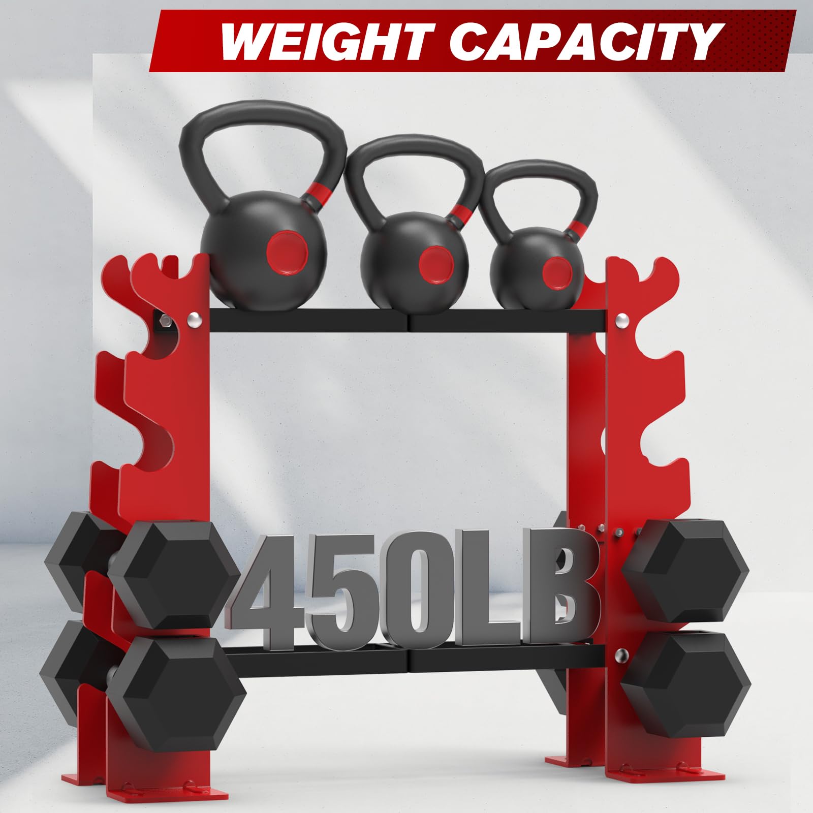 Dumbbell Rack Stand - 5-Tier 450LBS Capacity Weight Storage Organizer for Home Gym (Red & Black) | Holds 8-30 LBS Dumbbells | Perfect for Strength Training & Compact Home Workout Spaces