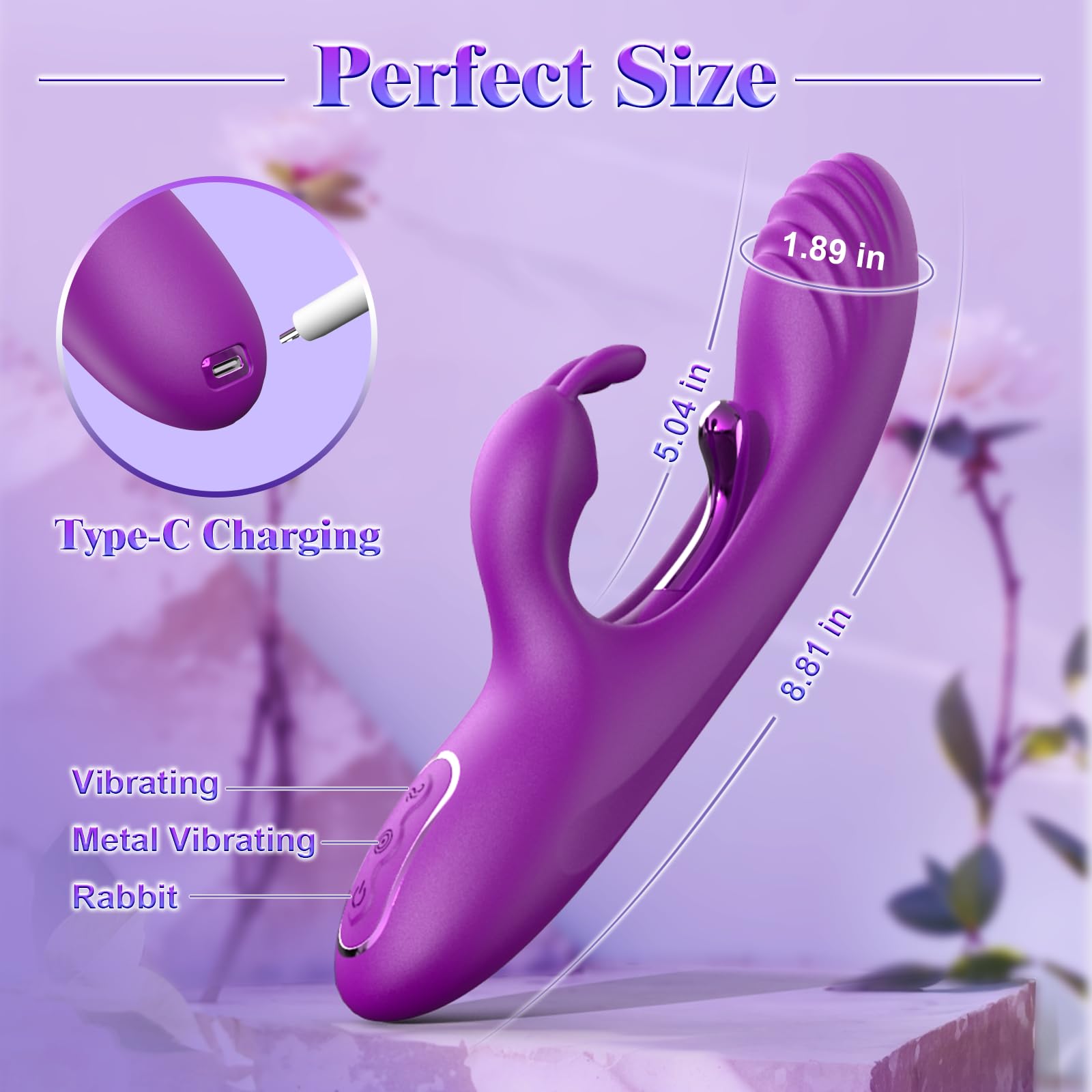 Rabbit Vibrator Clitoral Stimulator - 9 Powerful Vibration Modes, Waterproof Silicone G-Spot Dildo for Women, Purple Adult Sex Toy for Couples Play & Solo Pleasure | Perfect for Bedroom Fun, Sensual Massage & Naughty Games