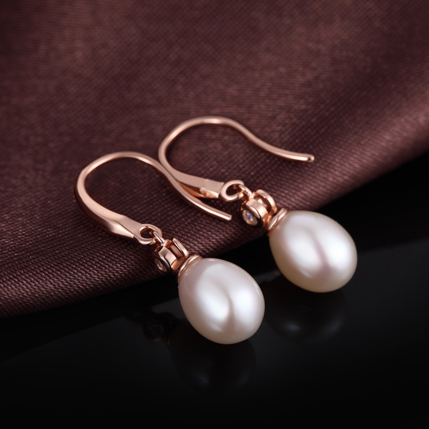 925 Sterling Silver Pearl Dangle Earrings for Women | 8MM-10MM Freshwater Pearl Drop Earrings with Diamond Accents | Elegant Jewelry Gift for Wedding, Party & Special Occasions