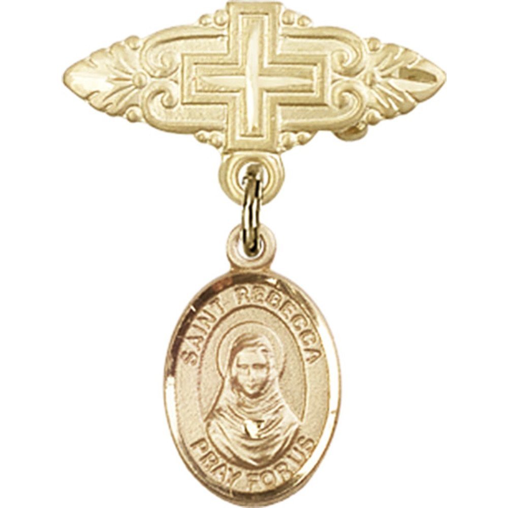 St. Rebecca Gold Filled Baby Badge with Cross Charm & Pin - 1