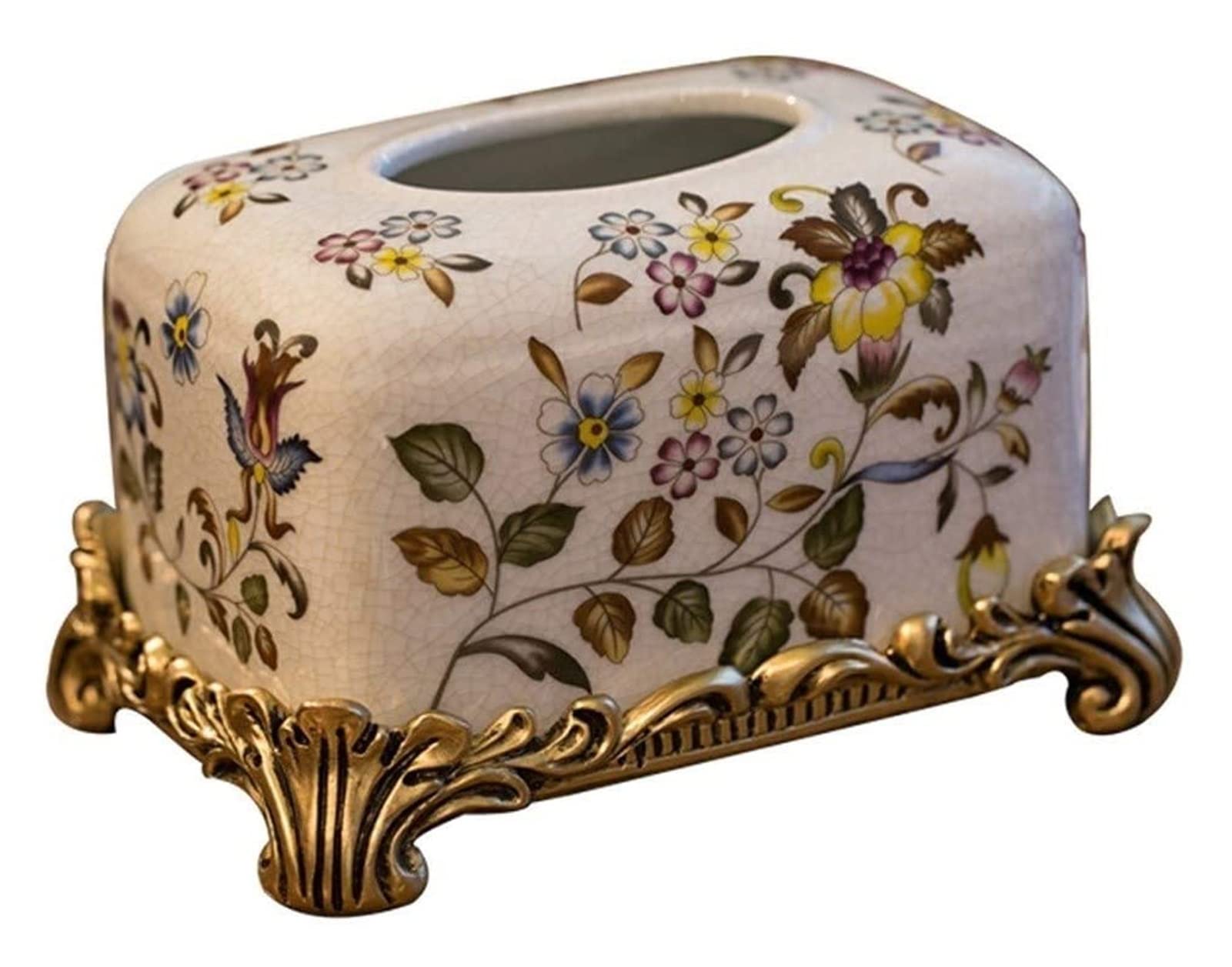 Vintage Ceramic Tissue Box Cover with Floral Print - Decorative Storage Organizer for Home, Office, and Car - Perfect for Napkins, Makeup, and Cosmetic Storage | Stylish Desk Accessory & Household Decor