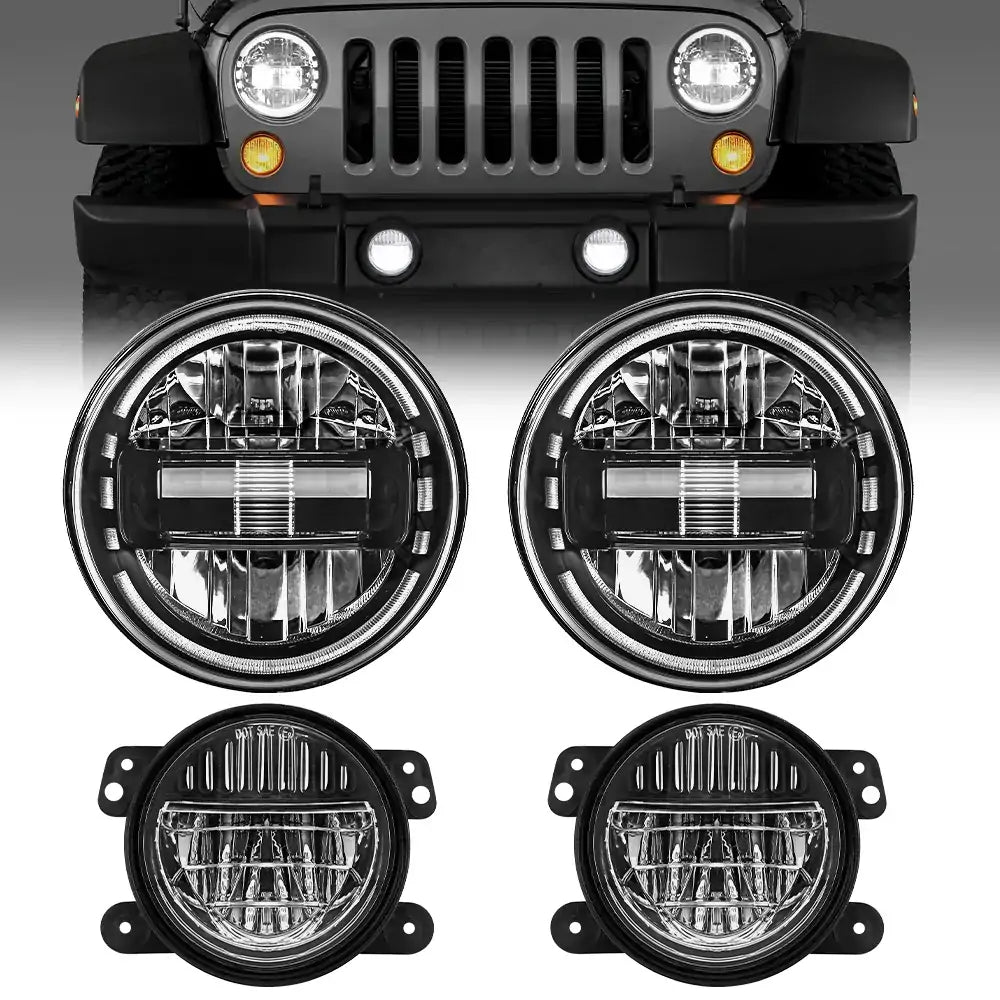 LOYO 7 King Kong LED Headlights + 4 Smiley LED Fog Lights for Jeep Wrangler 1997-2018 JK JKU TJ LJ - High Brightness Off-Road Lighting for Night Driving & Adventure