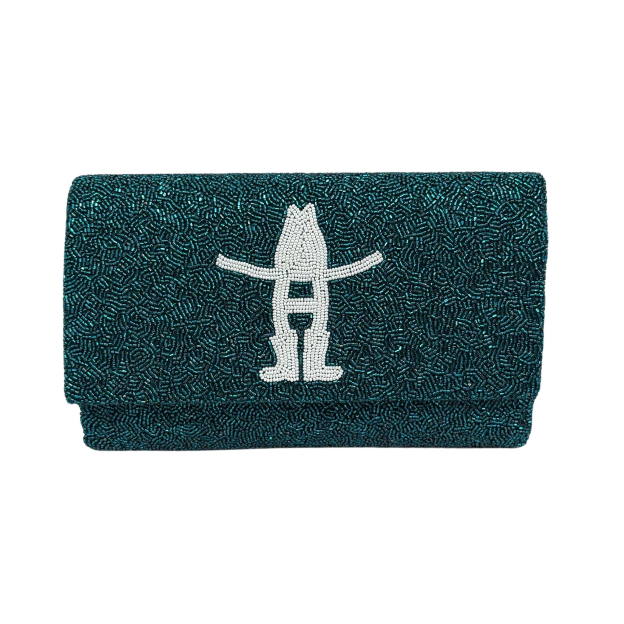 Houston Rodeo Logo Fully Beaded Clutch Purse - Western Cowgirl Rhinestone Evening Bag for Parties, Weddings & Special Events