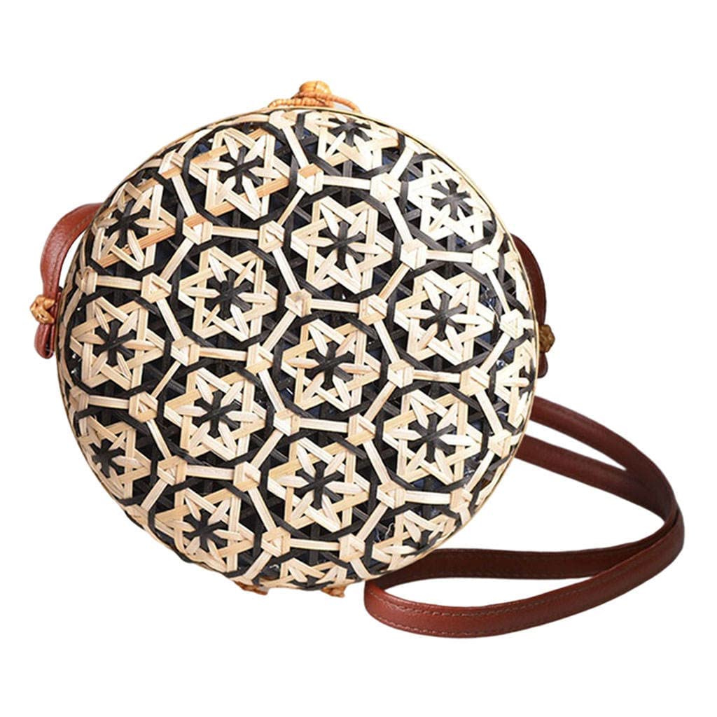 Handmade Bamboo Woven Crossbody Bag with Adjustable Strap - Eco-Friendly Shoulder Purse for Women, Travel, Beach & Vacation (Black) | Perfect for Summer Outings, Shopping & Casual Daily Use