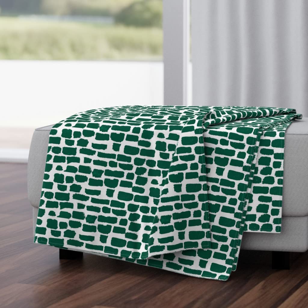 Soft Plush Minky Throw Blanket 50x70 Inches - Emerald Green Brush Brick Paint Splatter Print | Cozy Fleece Blanket for Sofa, Bed, Couch & Home Decor