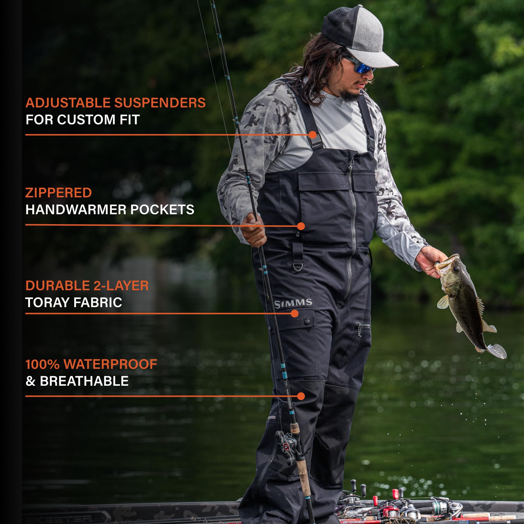 **Simms CX Waterproof Fishing Bibs for Men – Durable, Adjustable Rain Pants with Reinforced Panels & Waterproof Pockets – Ideal for Fly Fishing, Kayaking & Outdoor Adventures**