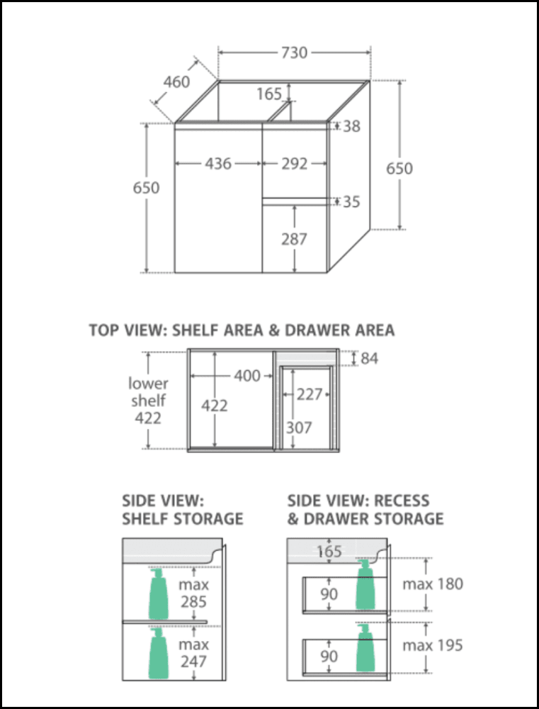 Fienza Dolce Edge TCL75XL 30-Inch Wall Mounted Bathroom Vanity with Left Drawers - Modern Industrial Design for Small Bathrooms & Powder Rooms