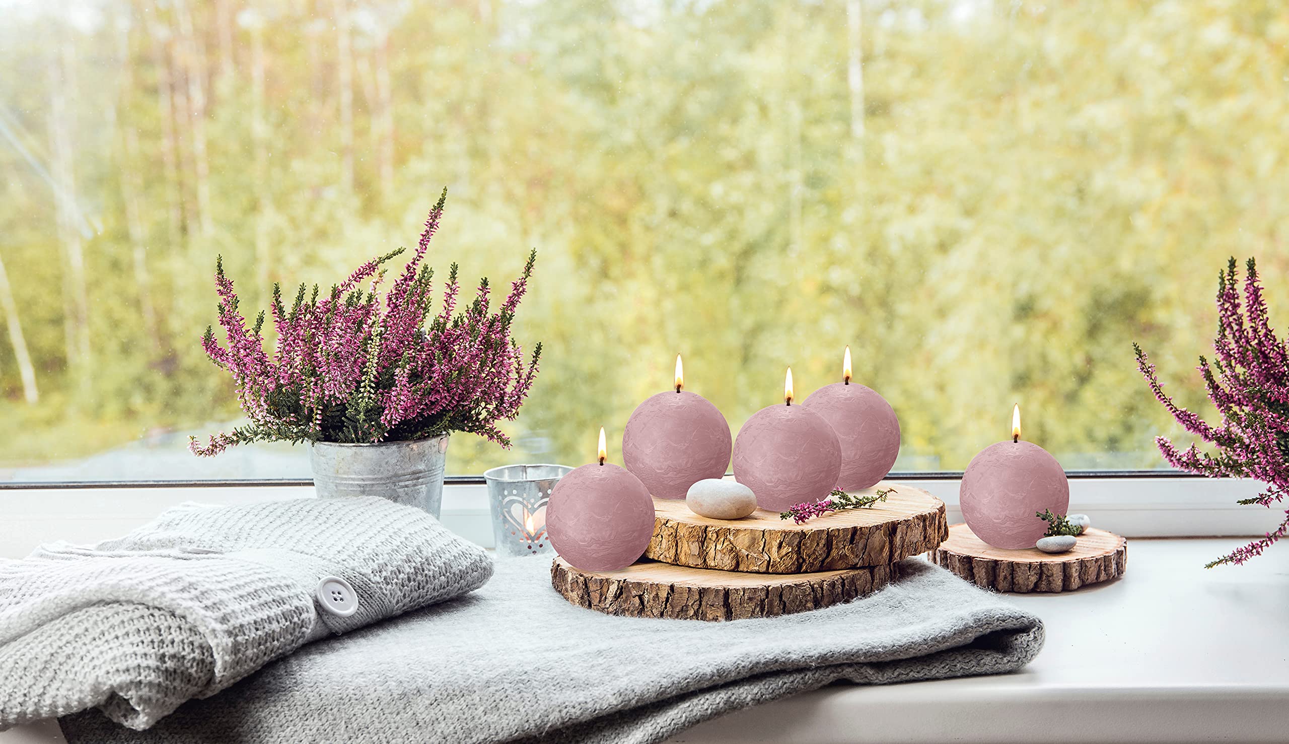 BOLSIUS 3-Pack Ash Rose Rustic Ball Pillar Candles - 3 Inch Unscented Dripless Smokeless Candles - Premium European Quality with Natural Plant-Based Wax - 25 Hour Burn Time - Perfect for Wedding Centerpieces, Romantic Dinner Decor, and Party Lighting