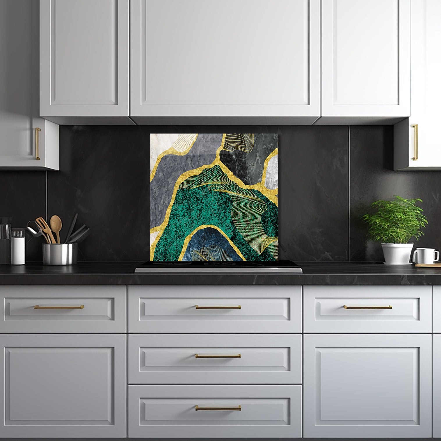 Premium Green Marble Glass Splashback - Elegant Kitchen Backsplash for Modern Homes | Perfect for Stovetops & Countertops Protection