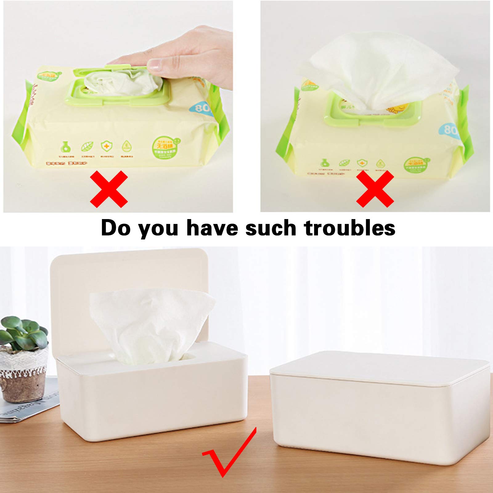Cuayaes White Tissue Box Cover - Refillable Baby Wipes Dispenser with Sealed Lid - Modern Desktop Tissue Holder & Napkin Organizer for Bathroom, Car, Office - Perfect for Home, Nursery & Travel Essentials