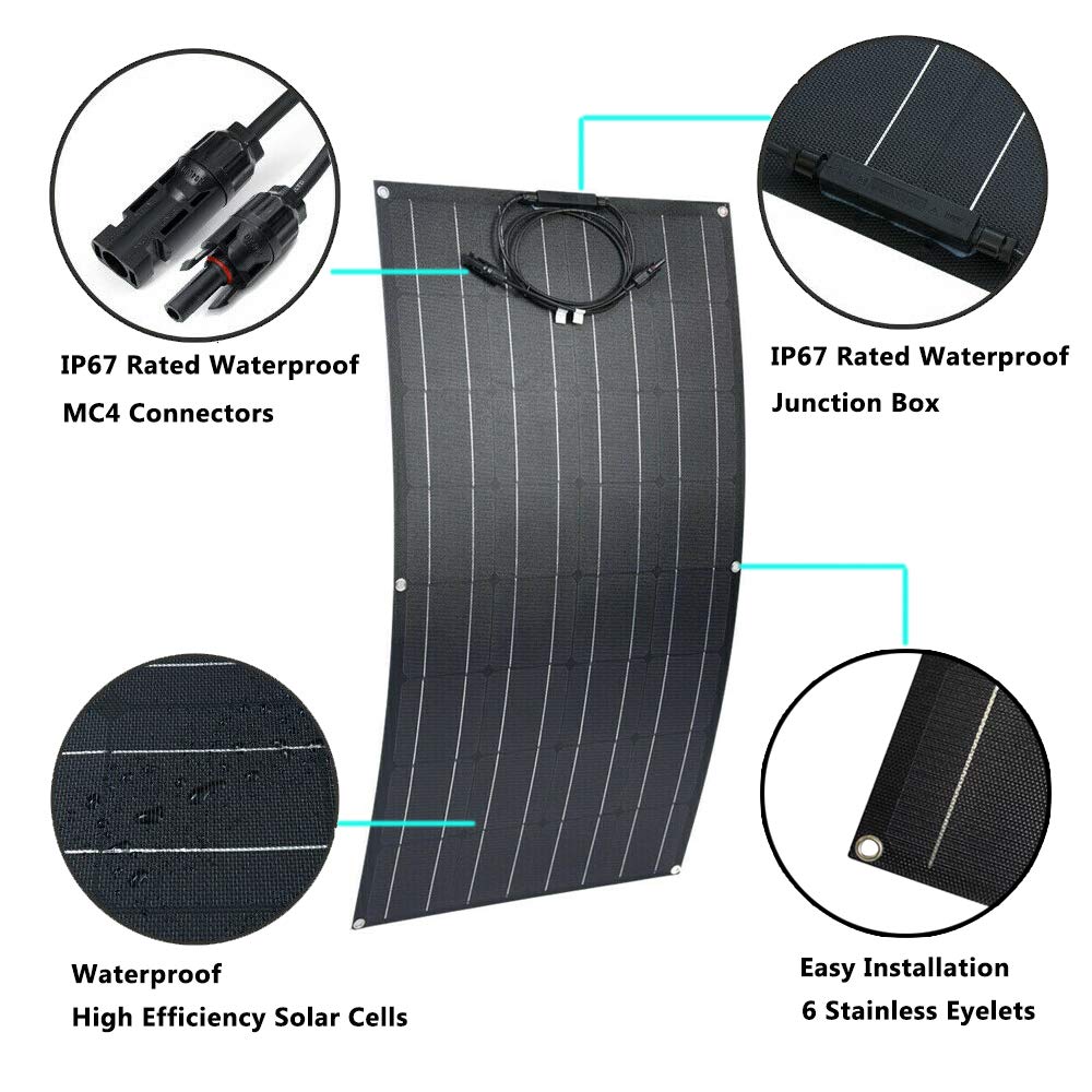 2X 100W Flexible Monocrystalline Solar Panels | 200W Portable Solar Kit with Durable Surface | Perfect for RV, Boat, Motorhome, Travel Trailer & Off-Grid Power Supply