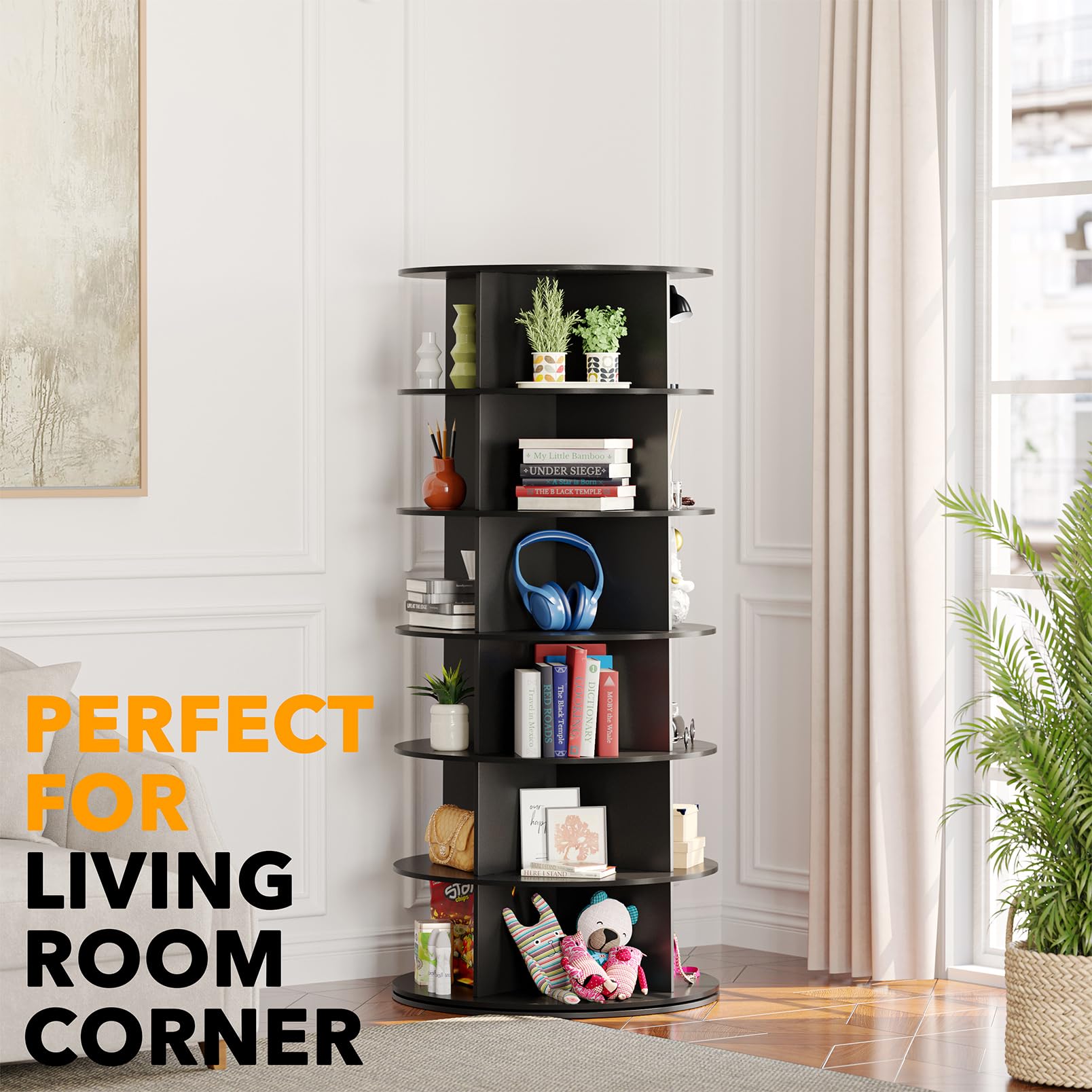 SpaceAid Black 6-Tier Spinning Shoe Rack Organizer - 360° Rotating Shoe Storage Tower with Lazy Susan Design for Closet, Entryway & Bedroom Organization | Perfect for Sneakers, Heels & Handbags Display