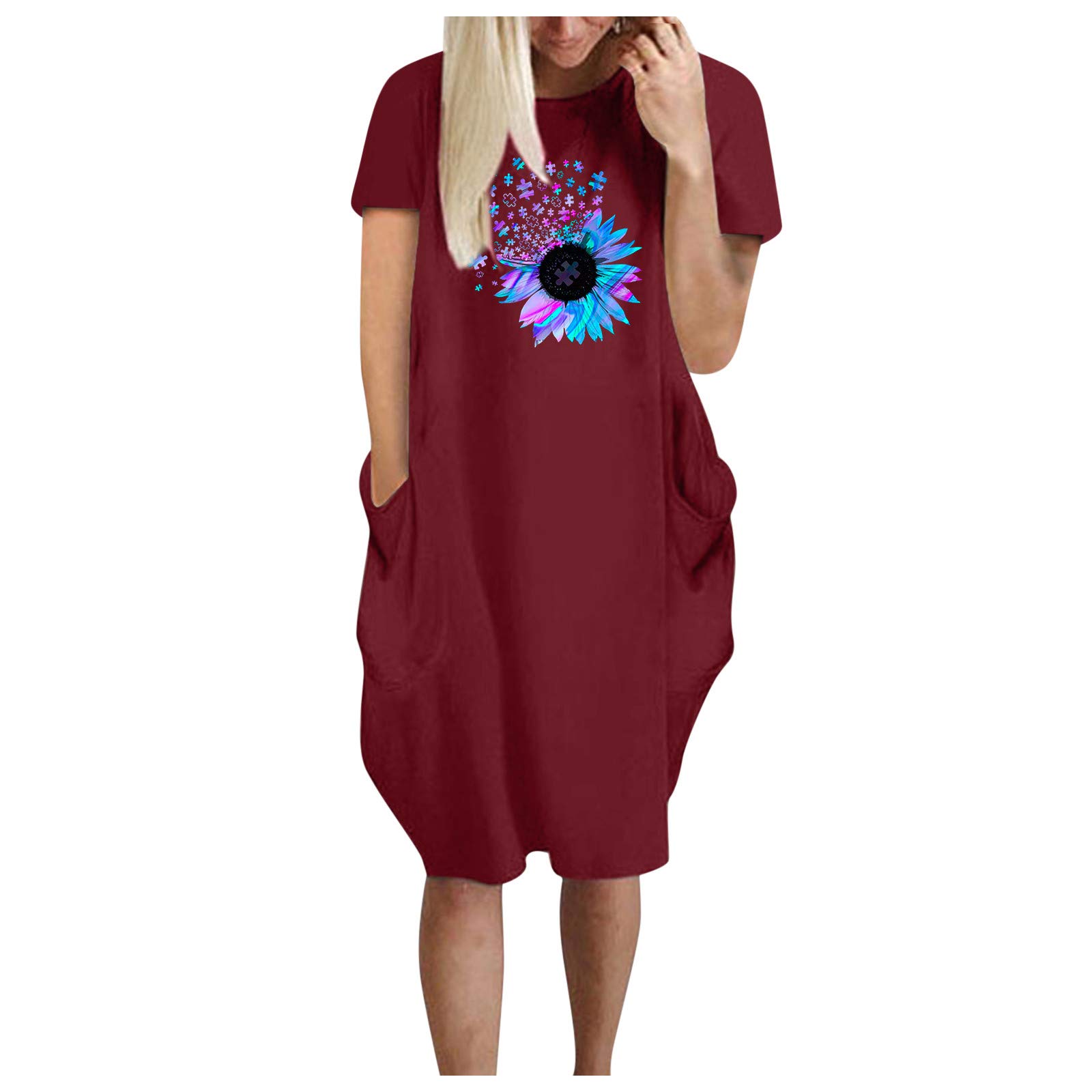 Women's Floral Print Boho Beach Sundress - Summer Tank T-Shirt Dress with Round Neck | Perfect for Vacations, Pool Parties & Casual Outings