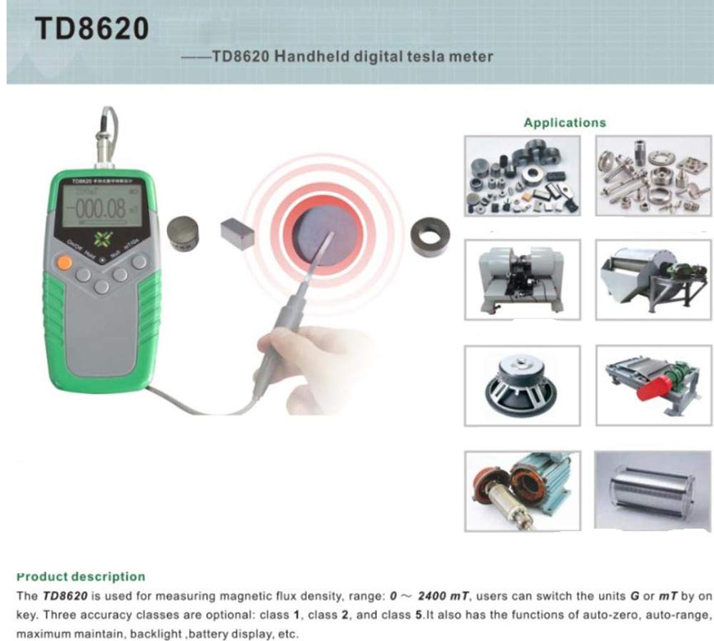 High Precision Digital Tesla Meter - Permanent Magnet Gauss Meter with 1% Accuracy (0-2400mT/0-24000Gs) - Magnetic Field Tester for Surface Flux Measurement - Ideal for Laboratory, Industrial & DIY Electronics Projects