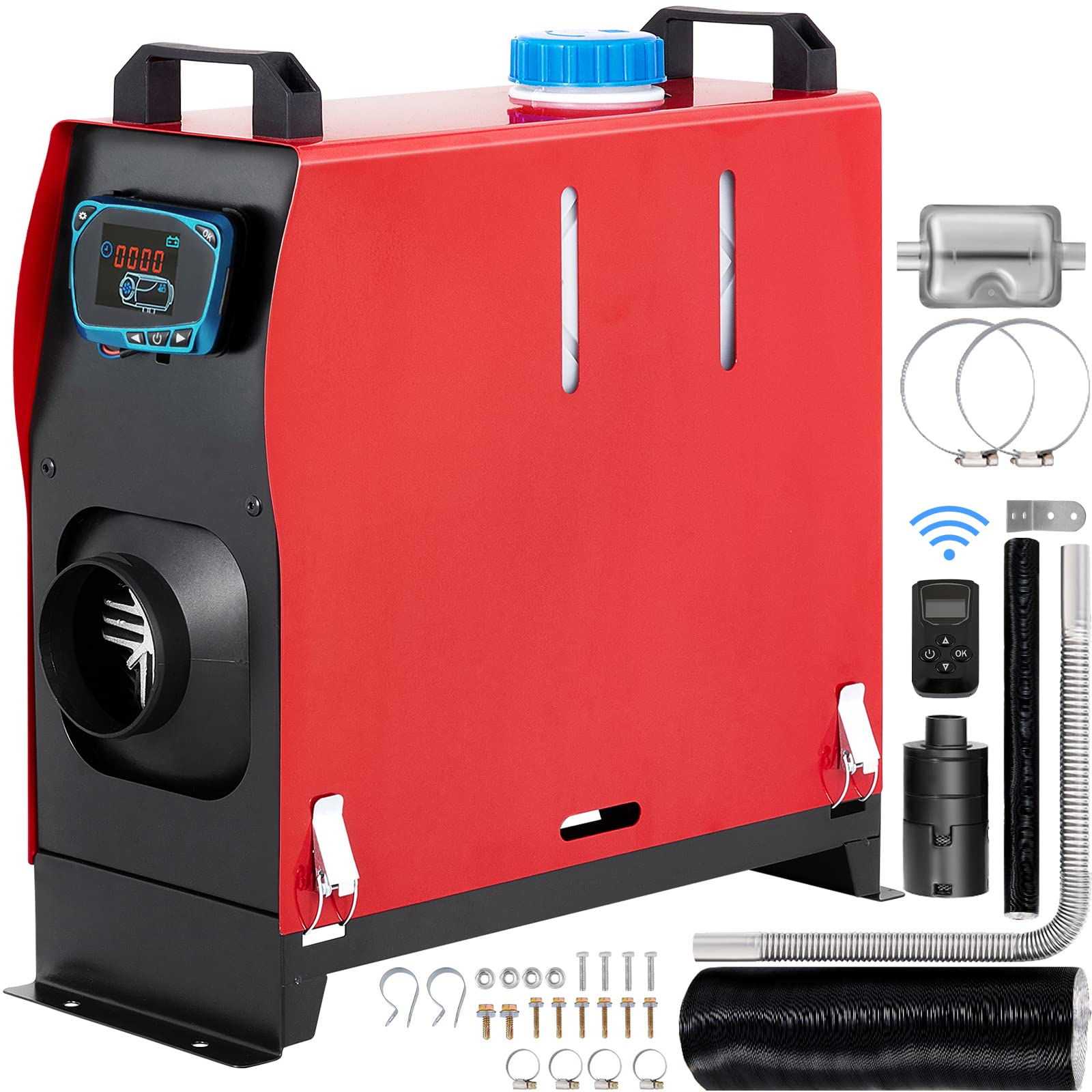 VEVOR 8KW Diesel Air Heater with Single Outlet - 12V Remote Controlled Parking Heater with Muffler & Blue LCD Switch for RVs, Trucks, Buses, Trailers - Perfect for Winter Camping, Off-Grid Living & Vehicle Heating