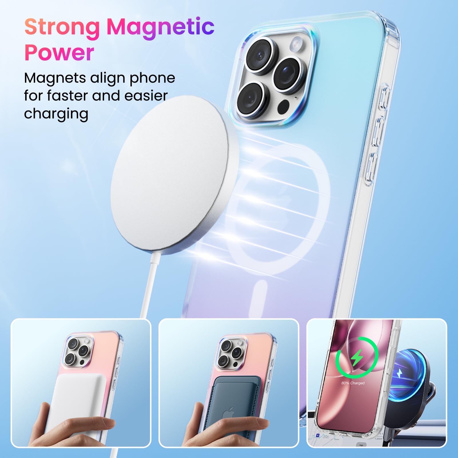 ORNARTO Magnetic Case for iPhone 16 Pro Max - Holographic Iridescent Shockproof Cover with MagSafe Compatibility | Rainbow Sunset Design | Protective Phone Case for 6.9