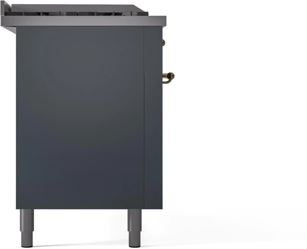 ILVE Nostalgie II 60-Inch Dual Fuel Natural Gas Range with Brass Trim - Blue Grey (UP60FSNMPBGG) | Professional Italian Kitchen Appliance for Home Chefs & Gourmet Cooking