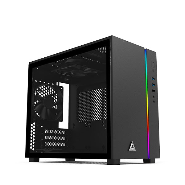 Montech Sky One Mini TG Micro ATX PC Case with ARGB Front LED & 3 Pre-Installed Fans - Compact Gaming Case for Small Spaces, Home Office & Streaming Setup