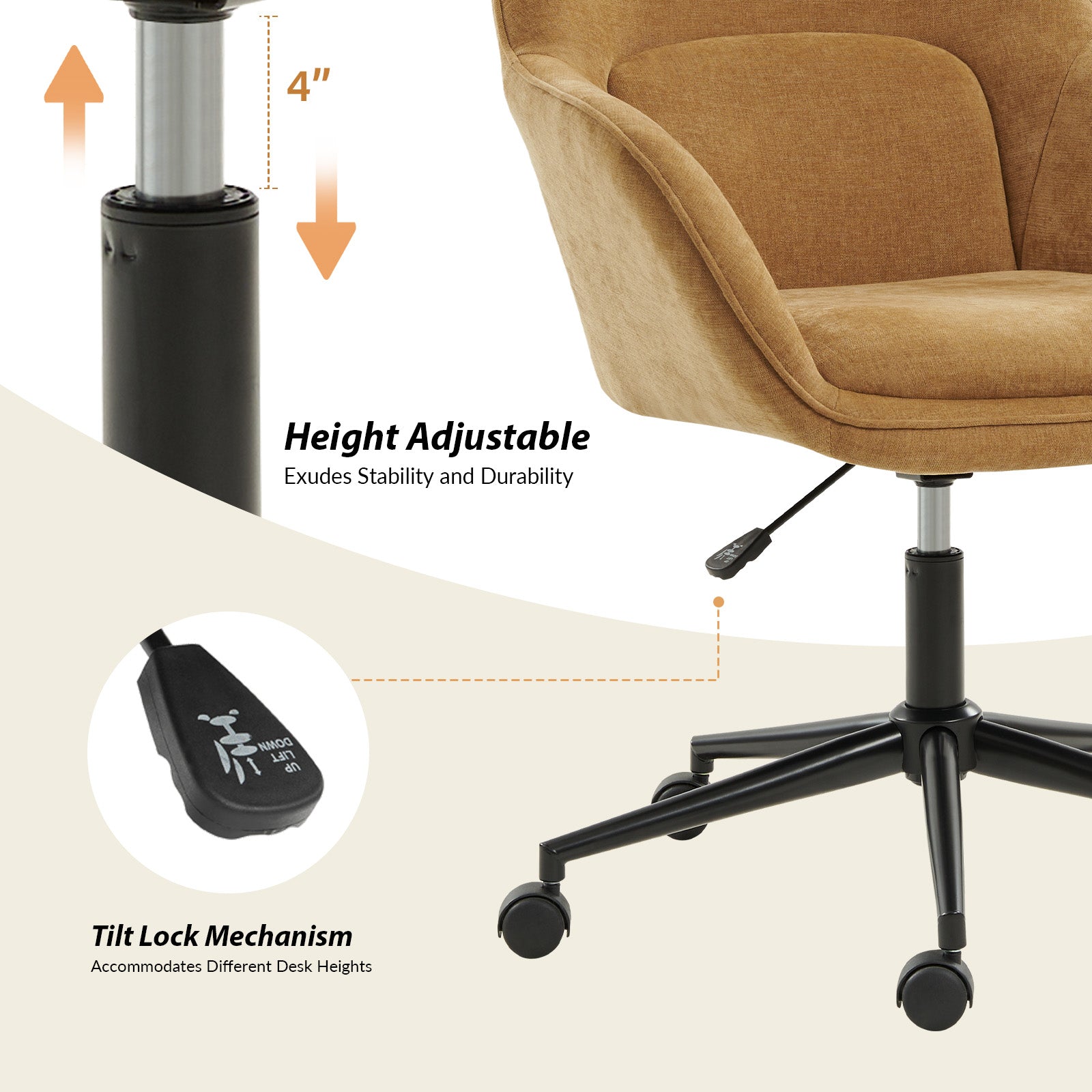 Modern Adjustable Height Cozy Office Chair for Home & Work - Ergonomic Desk Chair with Lumbar Support for Long Hours Sitting - Perfect for Home Office, Gaming, and Study