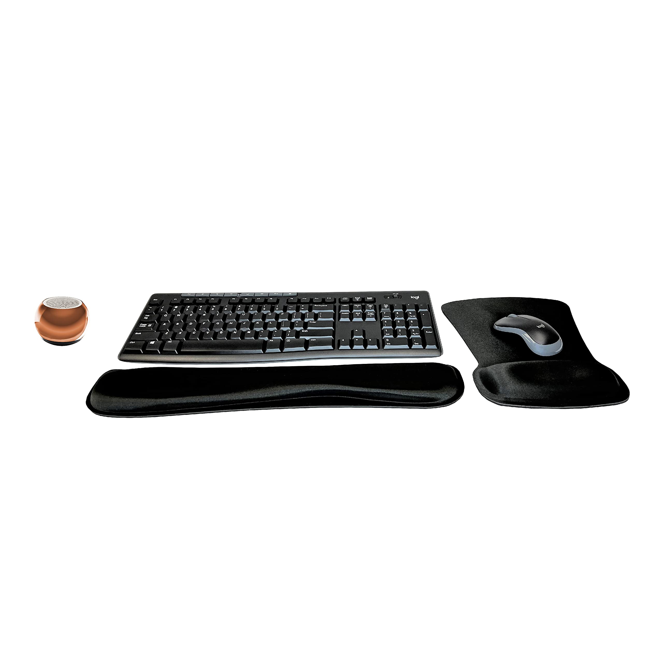 Logitech MK270 Wireless Keyboard and Mouse Combo for Home Office, Travel & Gaming - Ergonomic Set with Bluetooth Speaker, Gel Wrist Rest & Mouse Pad | Perfect for Remote Work, Online Classes & PC Setup