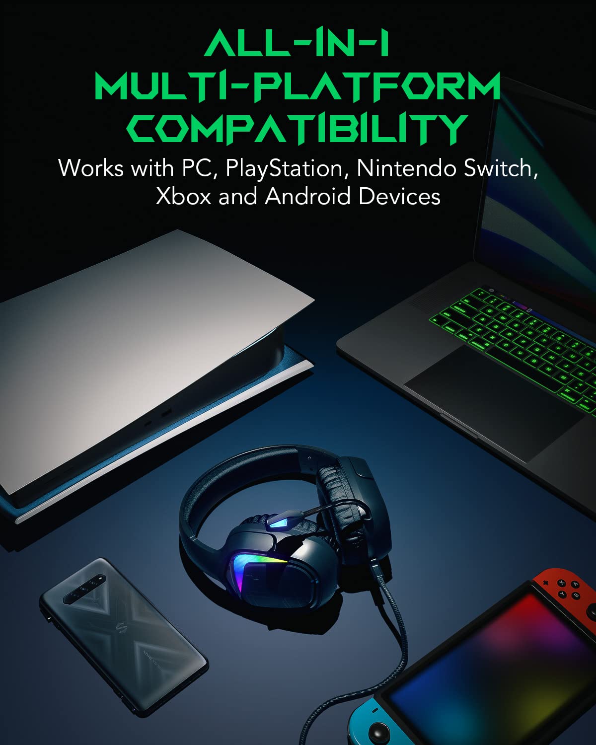 Black Shark Gaming Headset for PC, PS4, PS5, Xbox, Switch - All-in-1 Wired Gaming Headphones with 50mm Drivers, Noise Isolation Ear Cushions, Bendable Mic & In-line Controls - Perfect for FPS, RPG & Online Gaming (Goblin X1)