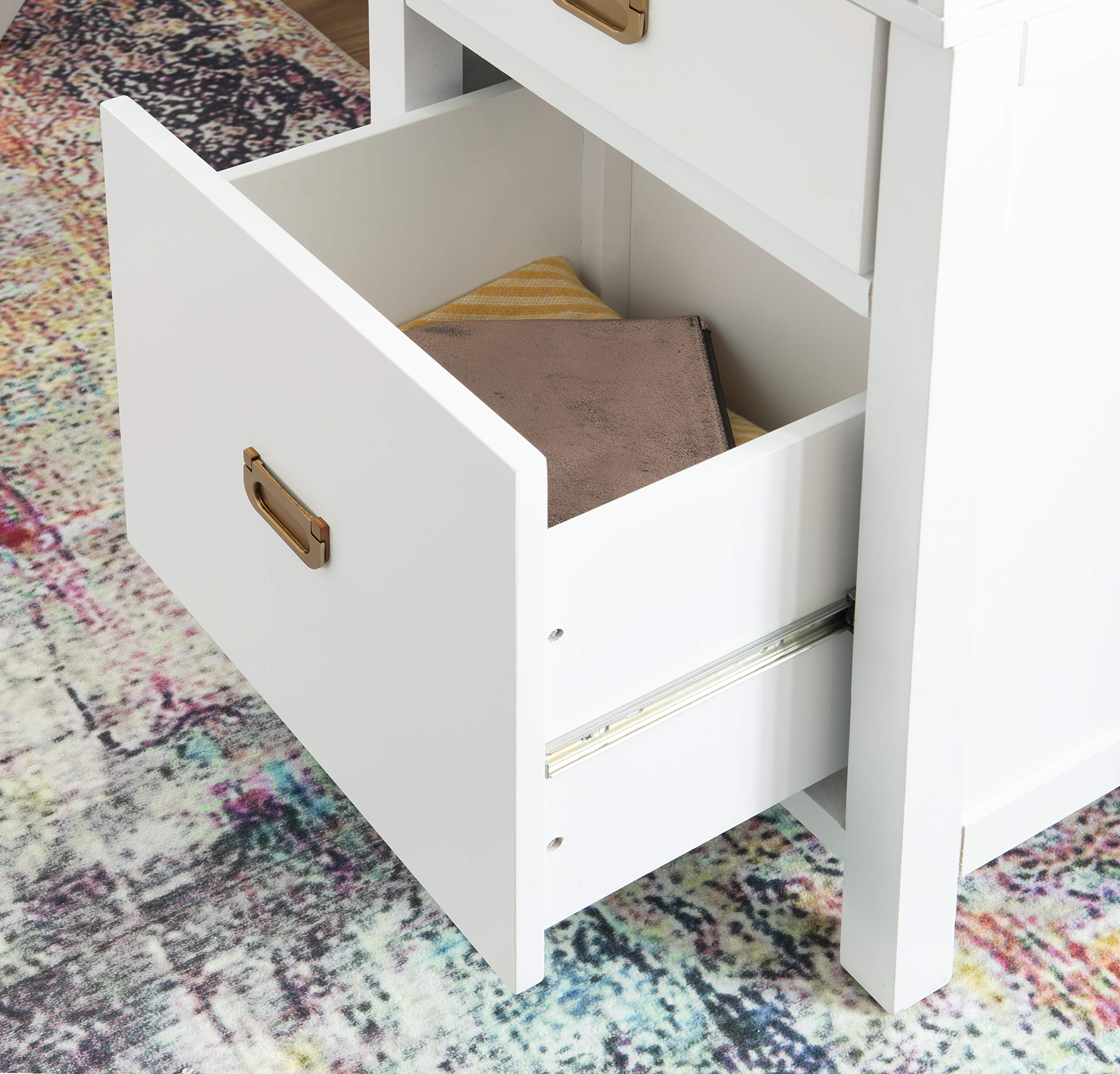 Linon Modern Classic Storage Sadie Desk - White Side Table with Drawers for Home Office, Bedroom, or Living Room - Compact Writing Desk for Small Spaces & Workspaces