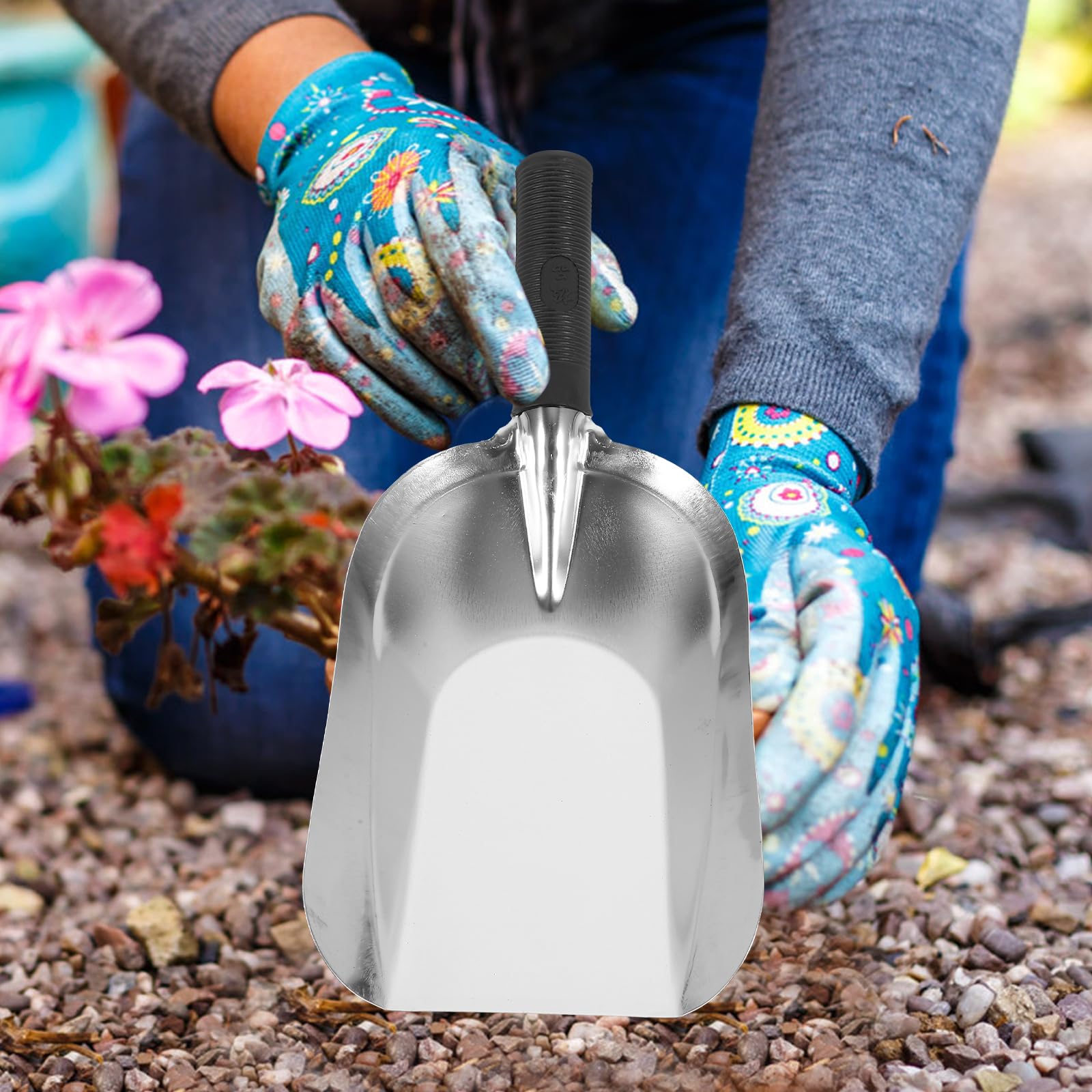 Kisangel 201 Stainless Steel Square Hand Shovel - Small Gardening Trowel for Planting, Digging & Weeding - Durable Garden Hand Tool for Outdoor, Yard, Farm & Rural Use