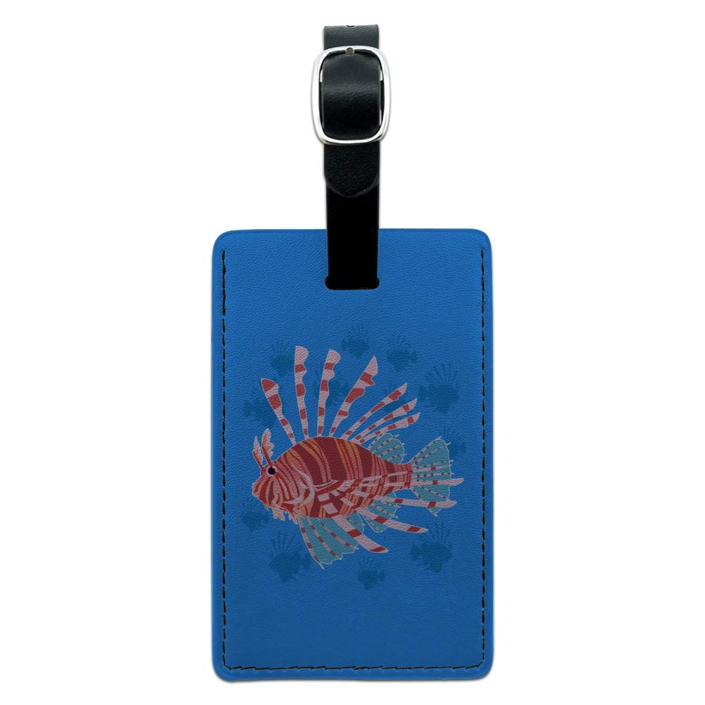 Red Lionfish Invasive Species Leather Luggage Tag - Rectangle Carry-On ID Card Holder for Travel Bags | Perfect for Suitcases, Backpacks & Passport Identification