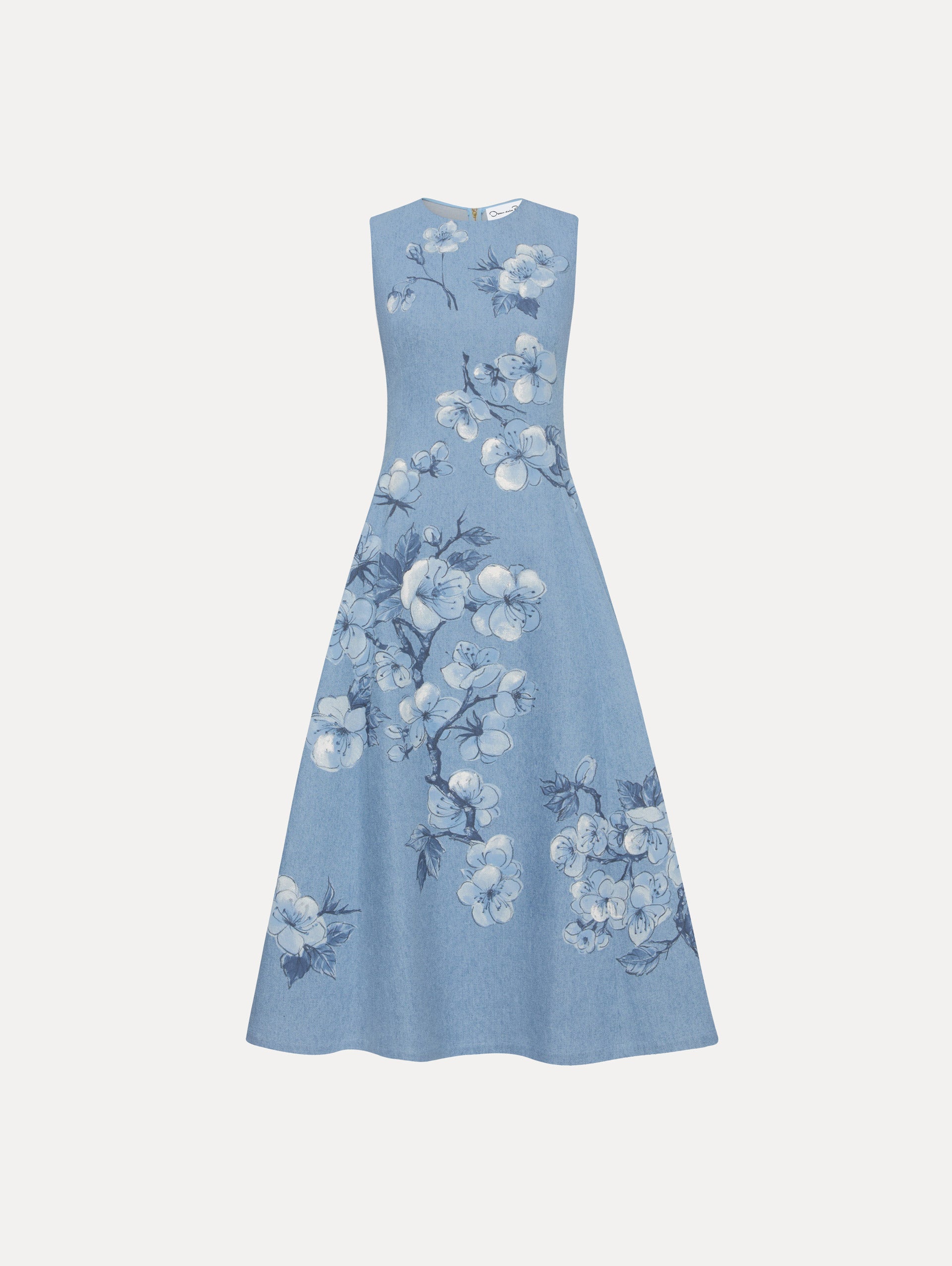 Cherry Blossom Denim Dress for Women - Floral Print Stretch Denim A-Line Dress with Pockets | Perfect for Spring Outfits, Casual Wear & Date Nights