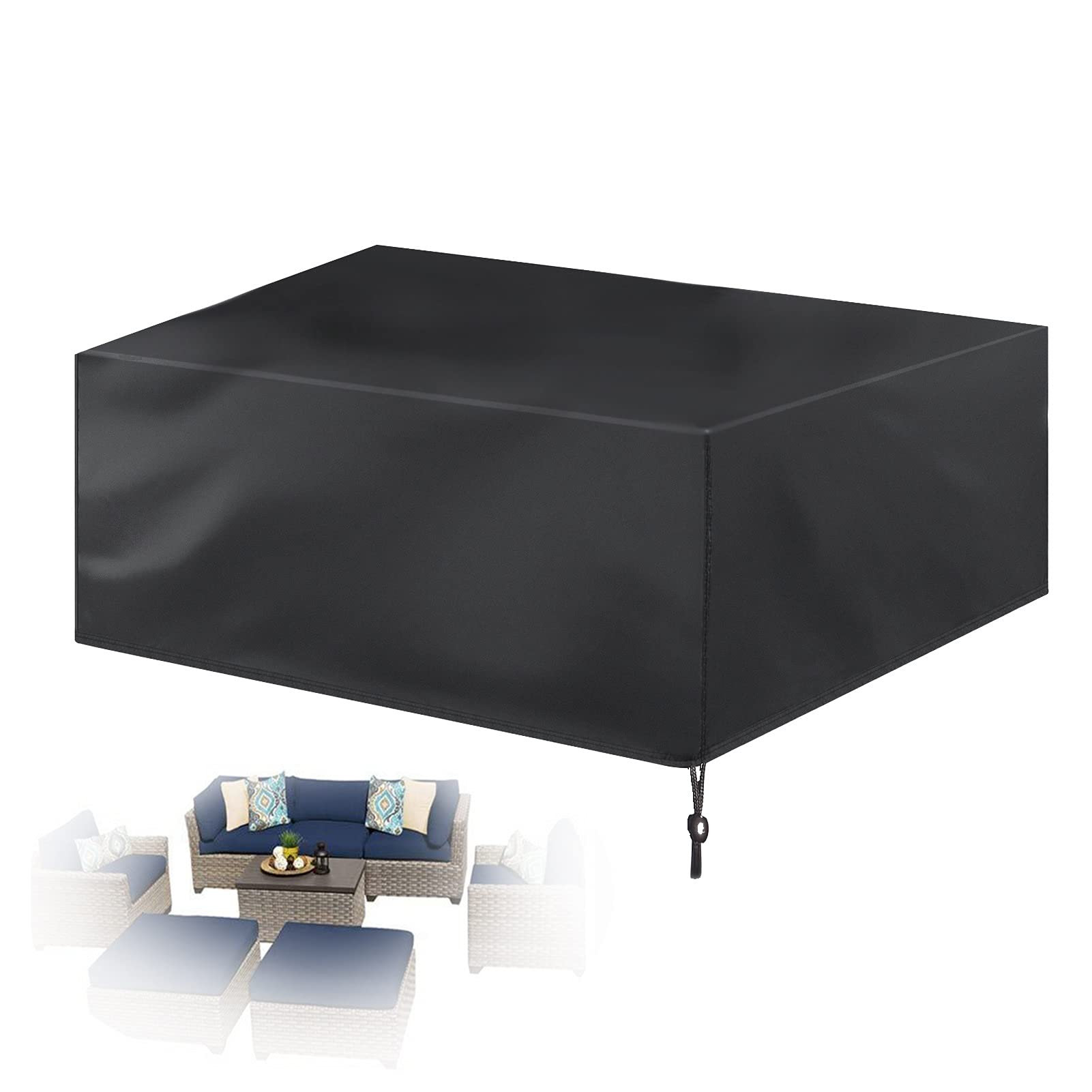 Waterproof 210D Oxford Fabric Outdoor Garden Patio Furniture Cover - Rectangular Table Cover with Drawstring for Sofa, Chairs (270×180×89cm, Black) | Perfect for Backyard, Deck, and Poolside Protection