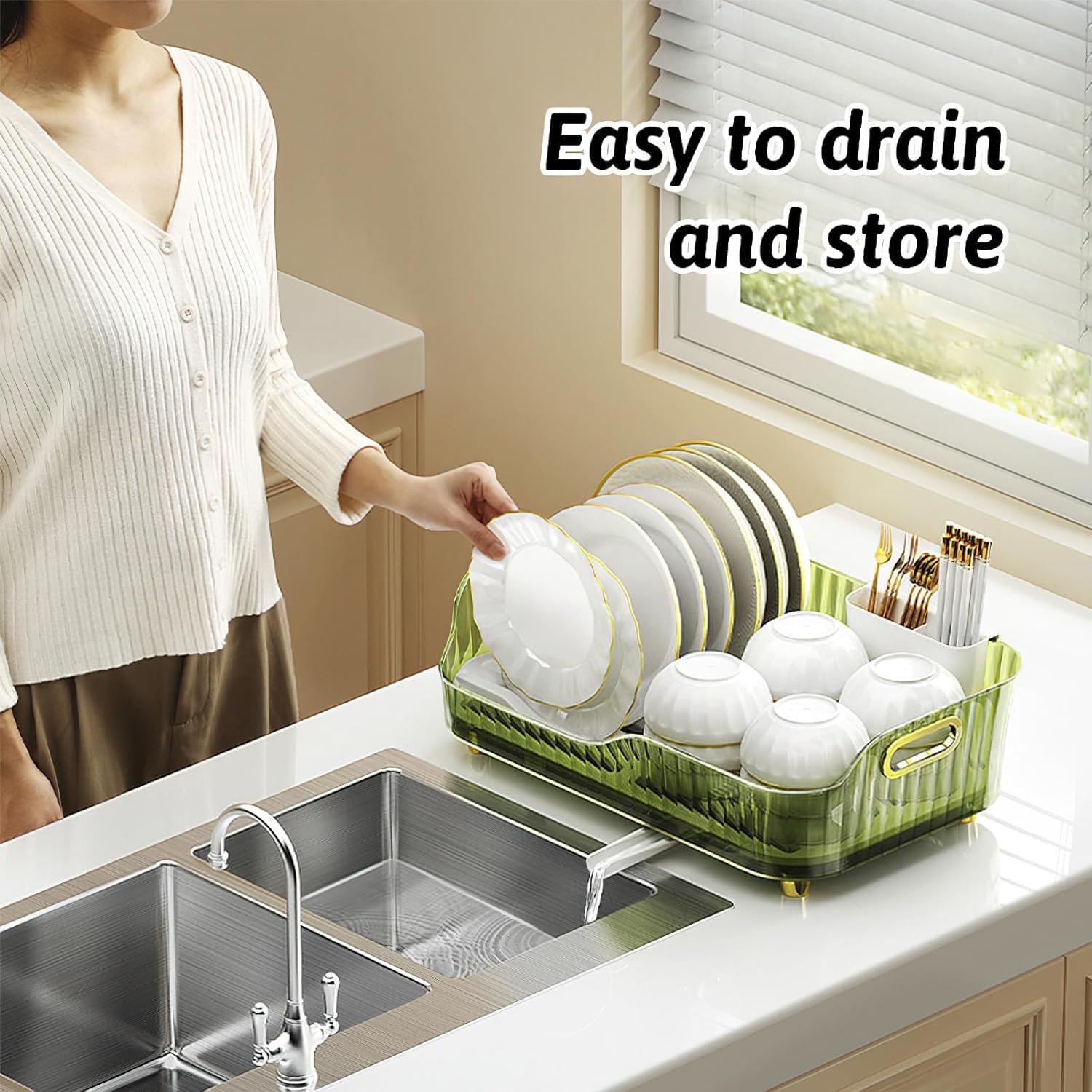 Zorzel Modern Acrylic Dish Drying Rack Over Sink - Large Kitchen Organizer with Utensil Holder & Drain Tray | Space-Saving Solution for Dishes, Cups & Cookware | Perfect for Small Kitchens & Apartments (Multicolor)