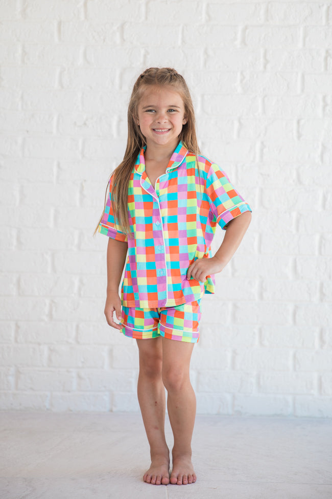 Kids' Glamour On The Grid Pajama Set - Soft & Stylish Sleepwear for Girls | Perfect for Sleepovers, Birthday Gifts & Cozy Nights