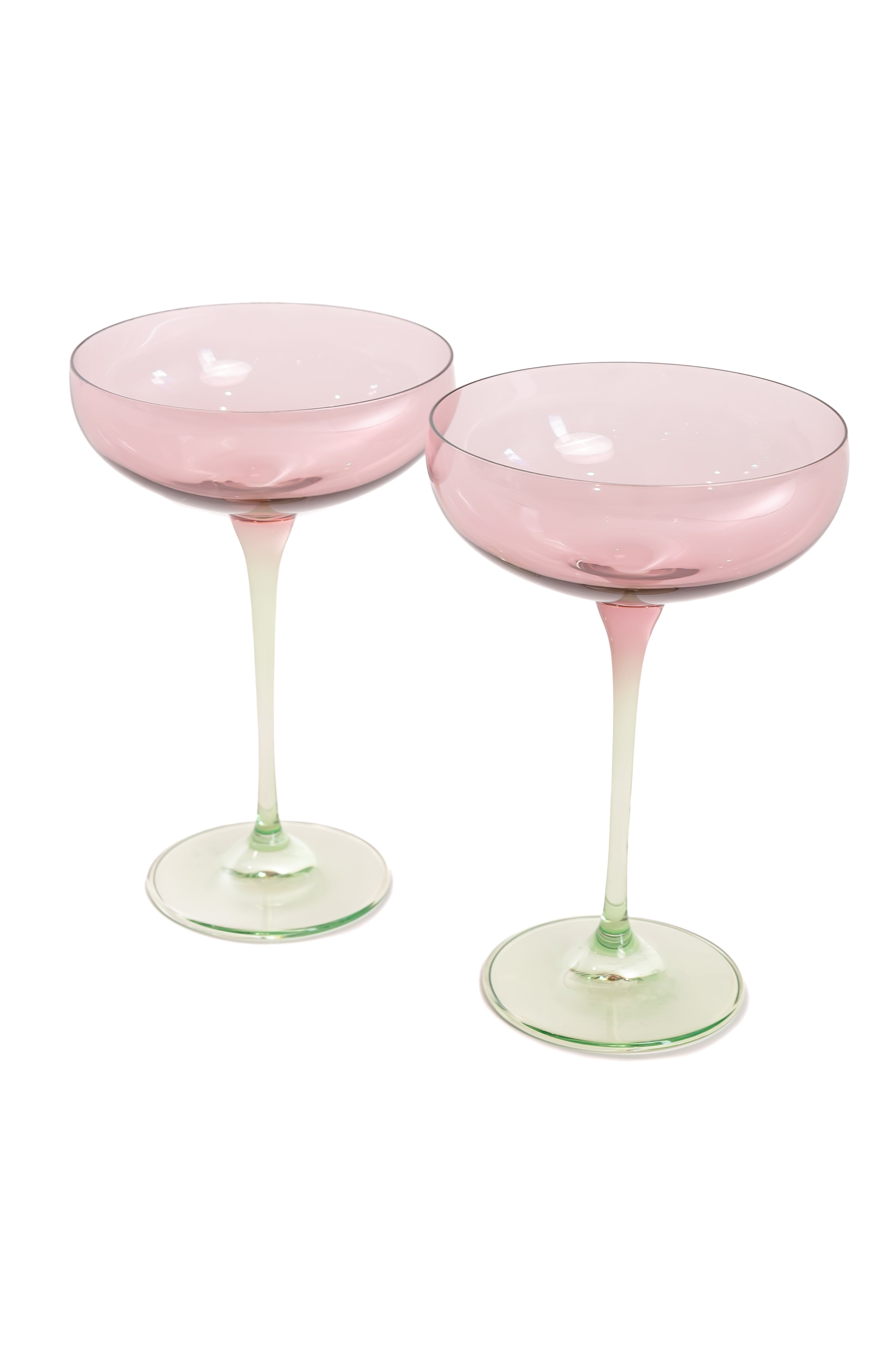 Estelle Colored Champagne Coupe Glasses Set of 2 - Rose & Mint Green Colorblock - Perfect for Wedding Toasts, Bridal Showers & Elegant Cocktail Parties