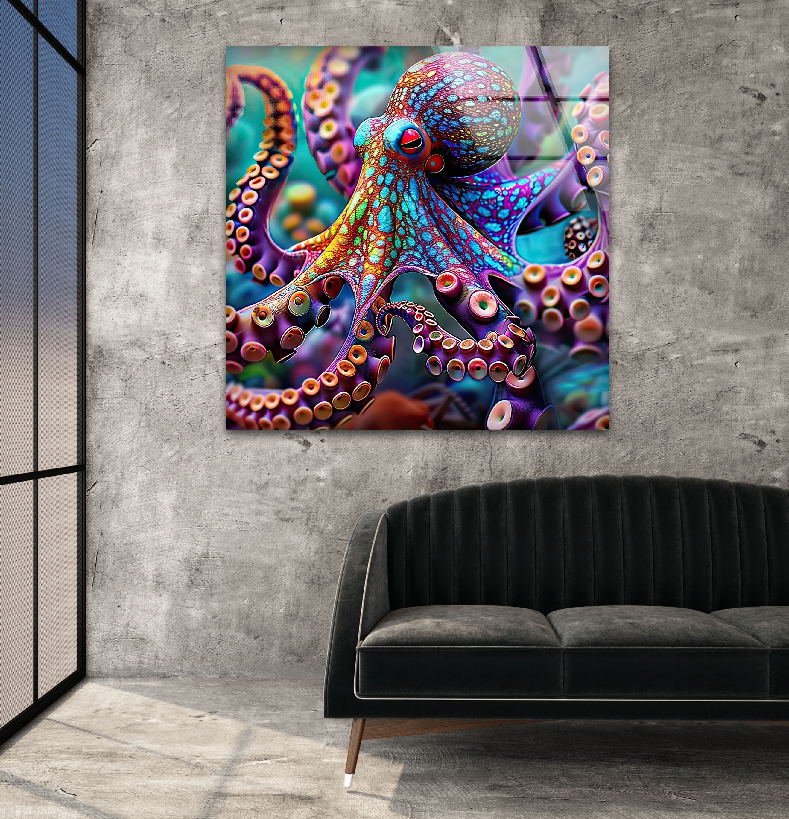 Vibrant Octopus Glass Wall Art - Handmade Sea Creature Decor for Living Room, Bedroom, or Office - Perfect Coastal & Nautical Themed Home Decor