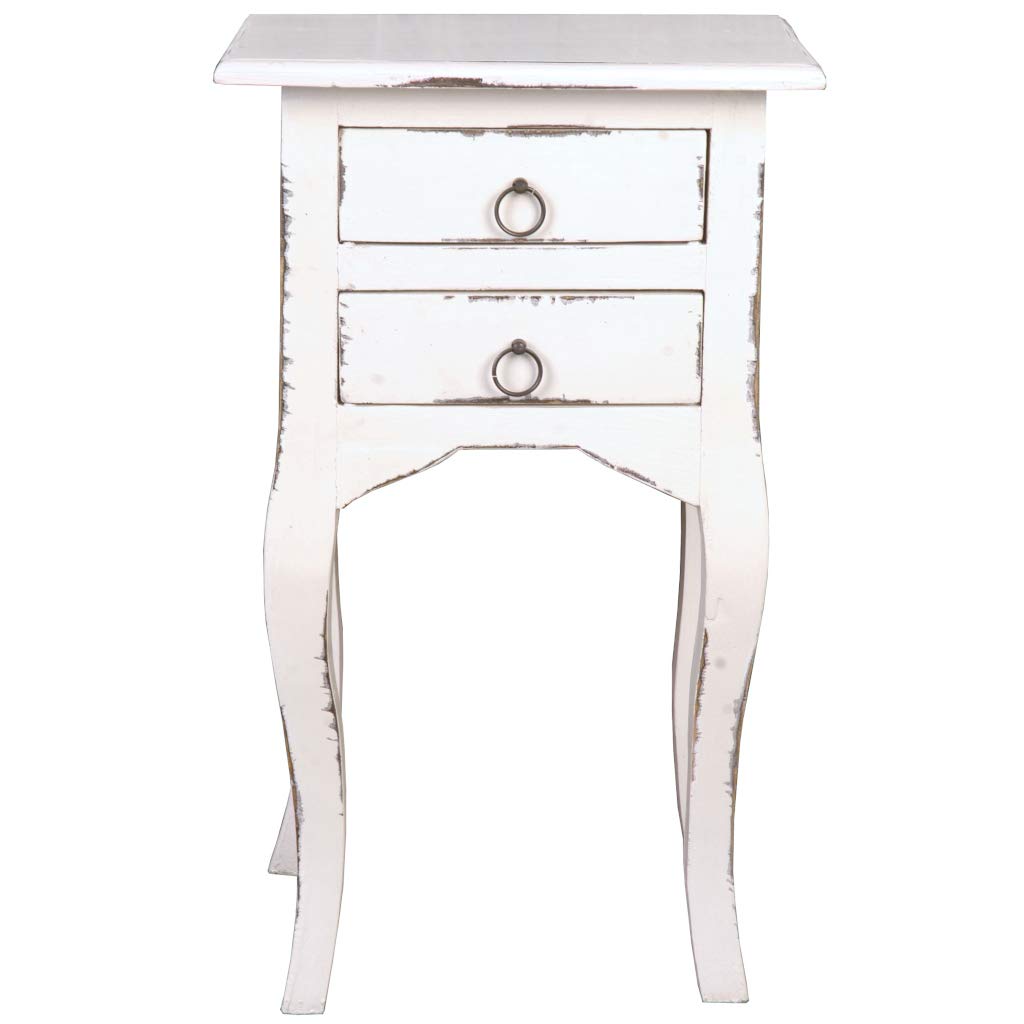 Vintage Shabby Chic Cottage Side Table with One Drawer - Antique White Finish | Perfect for Bedroom Nightstand, Living Room Accent, or Farmhouse Decor