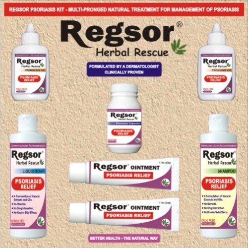 REGSOR® Psoriasis Starter Kit - 2 Ointment Tubes, 2 Oil Bottles, 1 Shampoo, 1 Soap, 1 Capsule Bottle - Complete Treatment Set for Scalp & Body Care - Relieves Itching, Redness & Flaking for Daily Use at Home