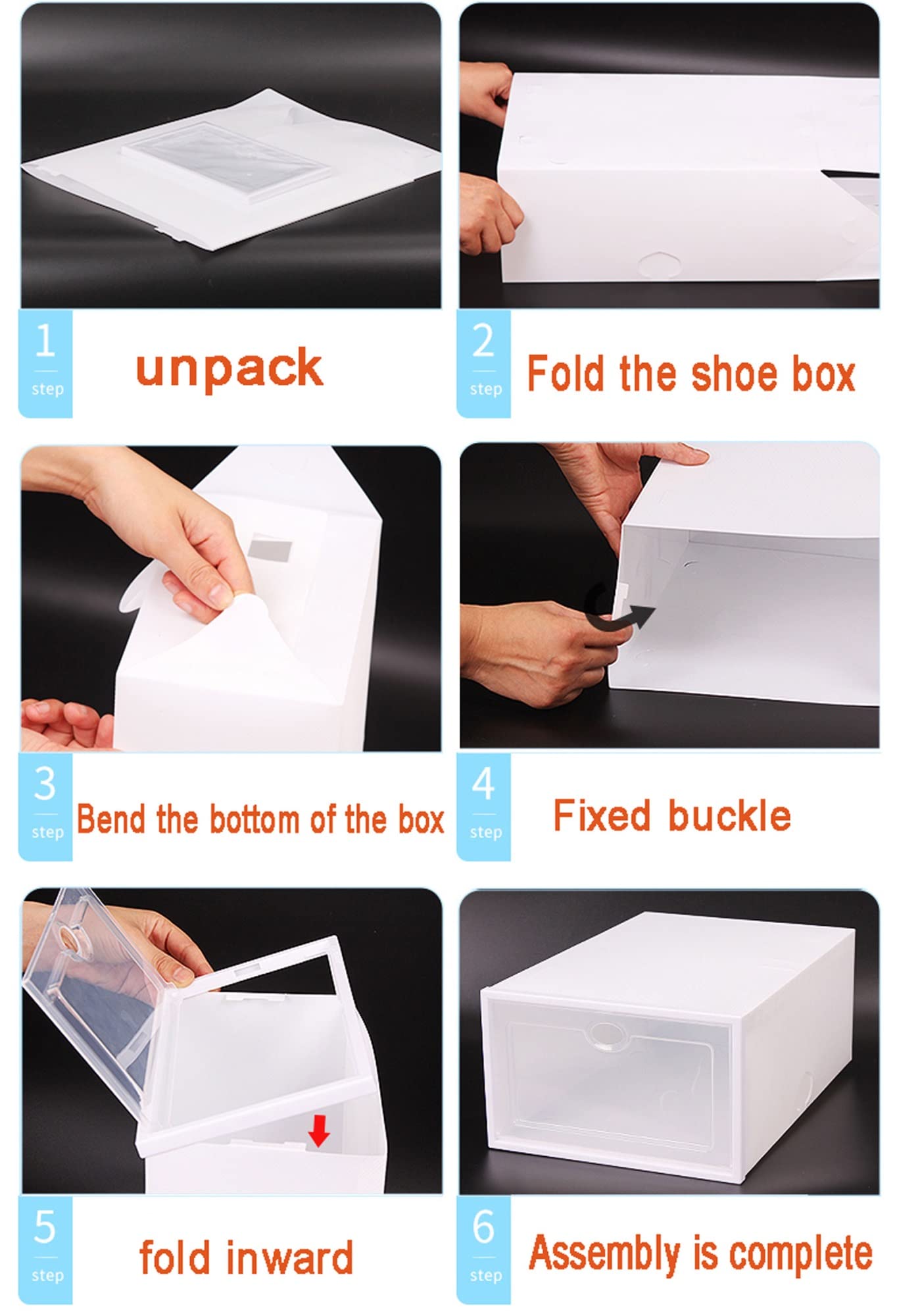 Clear Plastic Stackable Shoe Storage Boxes - 12 Pack with Transparent Door | Foldable Space-Saving Shoe Organizer Bins | Perfect for Closet, Bedroom, or Entryway Organization (Black, 29x20.5x12 inches / 11.4x8.1x4.7 inches)