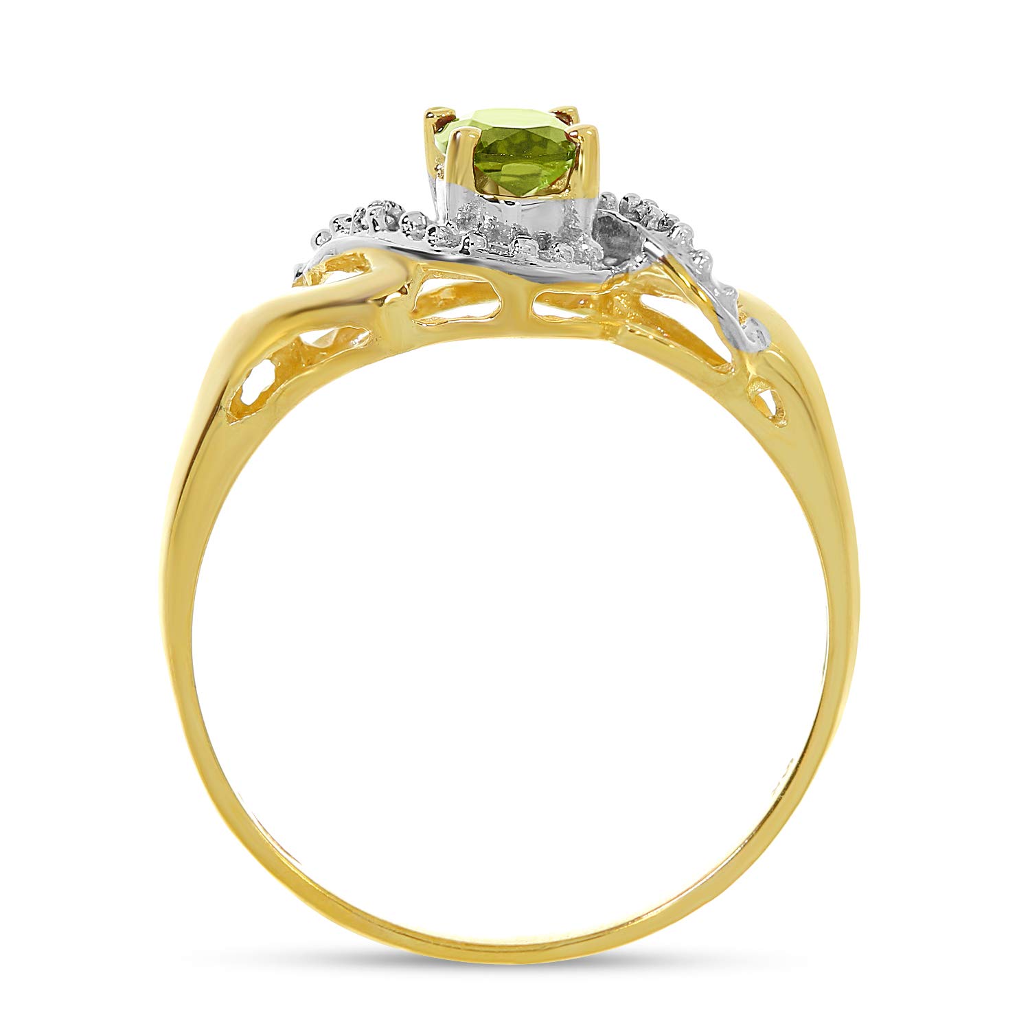 14K Yellow Gold Oval Peridot and Diamond Swirl Ring – Elegant Birthstone Jewelry for Women, Perfect for Anniversary, Engagement, and Special Occasion Gifts