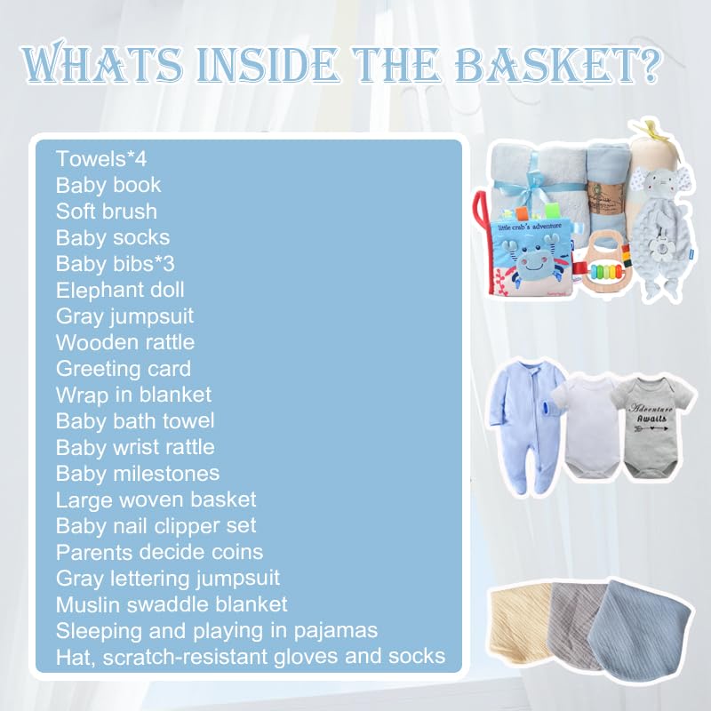 27-Piece Baby Shower Gift Set for Boys - Newborn Essentials Kit with Rattle, Swaddle & Diaper Caddy Organizer - Blue Baby Boy Gift Basket - Perfect for Gender Reveal, Baby Registry & Nursery Organization