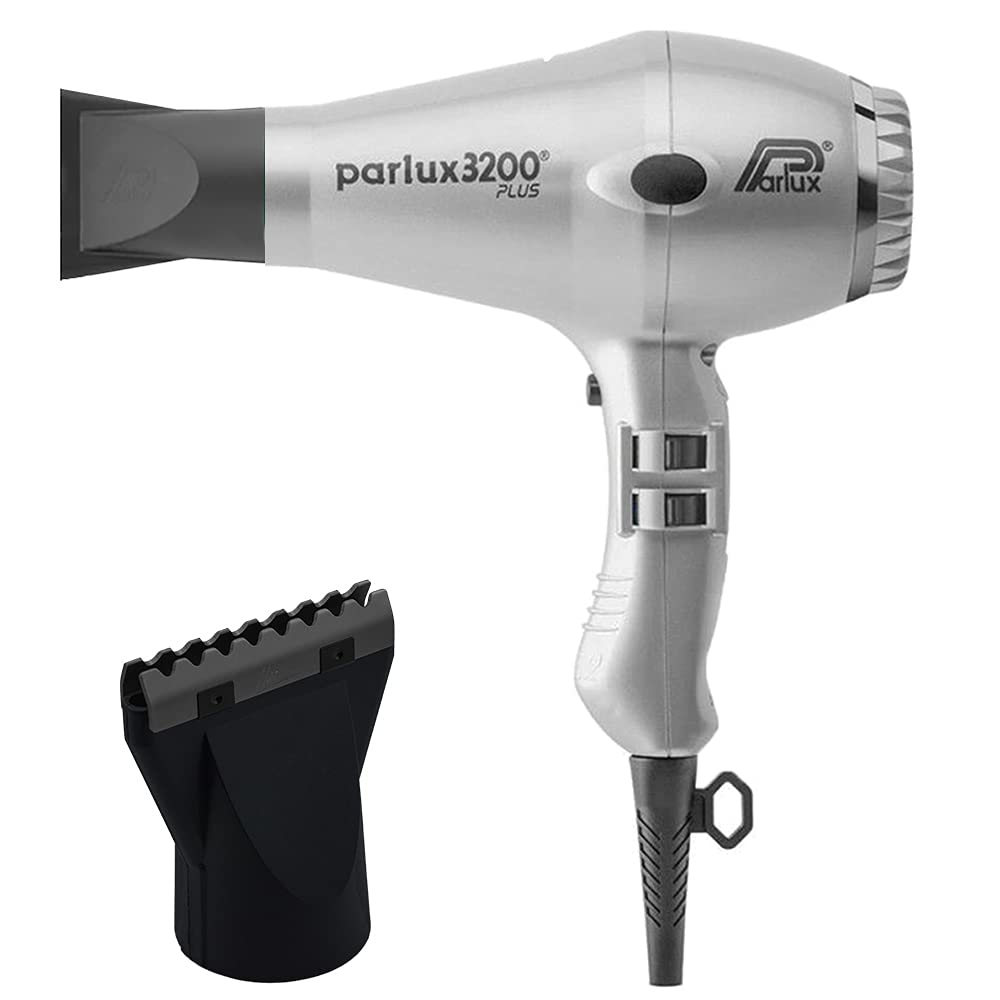 Parlux 3200 Plus Silver Professional Hair Dryer with M Hair Designs Hot Blow Attachment - Salon Quality Blow Dryer Set for Stylists & Home Use - Perfect for Salon Styling, Blowouts & Smoothing Treatments