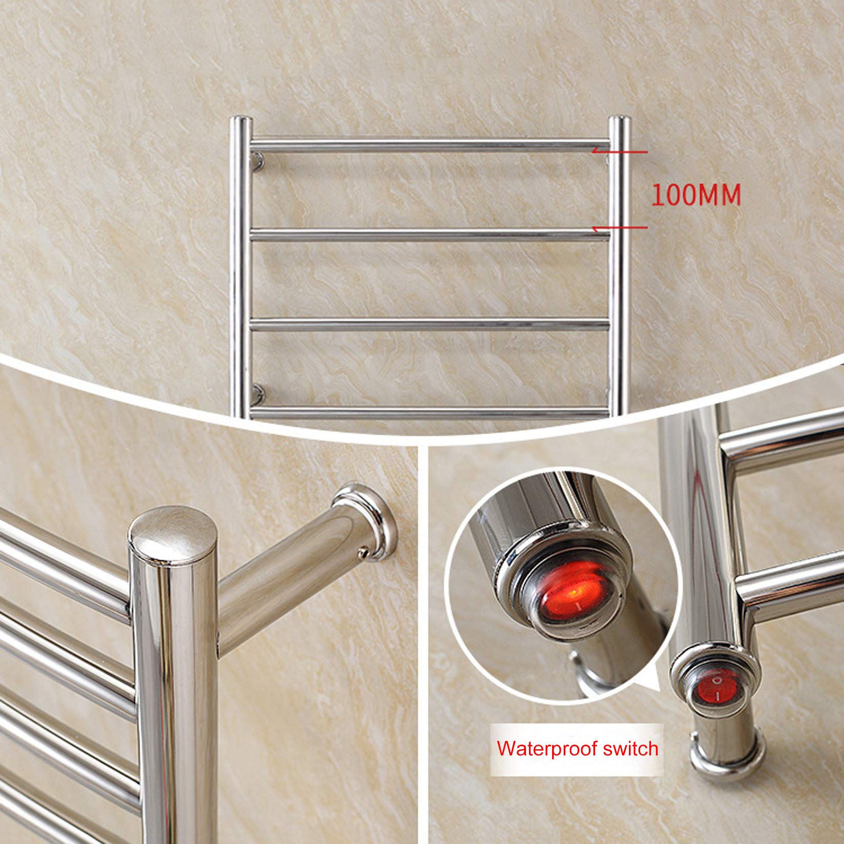 58W Wall Mounted Heated Towel Rail - Stainless Steel Towel Warmer & Dryer for Bathroom, Waterproof & Space Saving (4 Bars) - Perfect for Spa, Luxury Hotels & Cozy Home Bathrooms