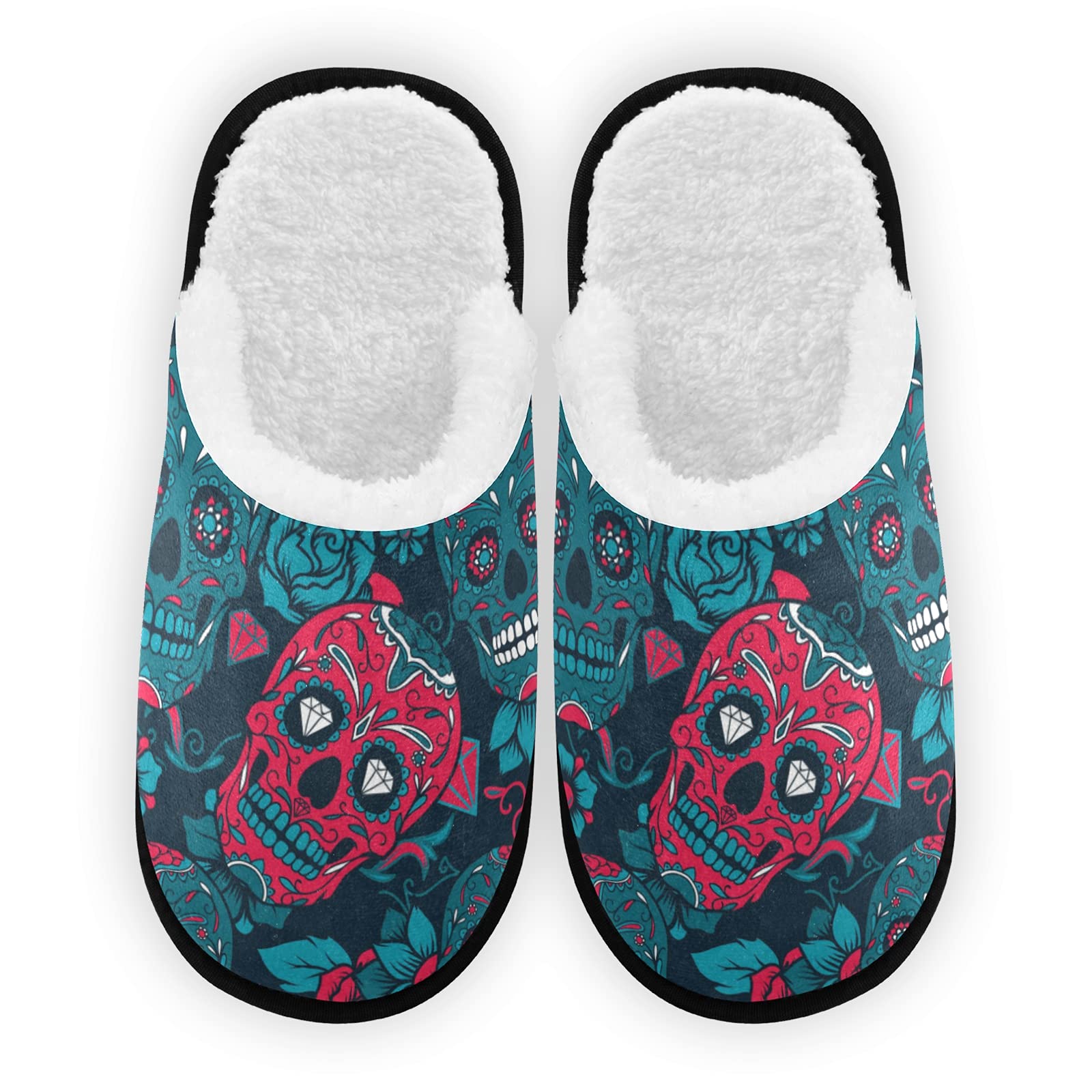 Mexican Sugar Skull Slippers - Soft Memory Foam Non-Slip Indoor House Shoes for Women & Men | Cozy Home, Bedroom, Spa, Hotel & Travel Comfort Slippers