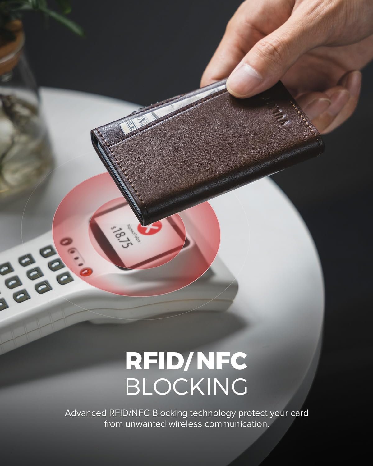 VULKIT Magnetic Wallet Card Holder - Slim Leather Pop Up Phone Case with NFC/RFID Blocking, Compatible with iPhone 16/15/14/13/12 Series (Espresso Brown) - Perfect for Everyday Use, Travel & Contactless Payments
