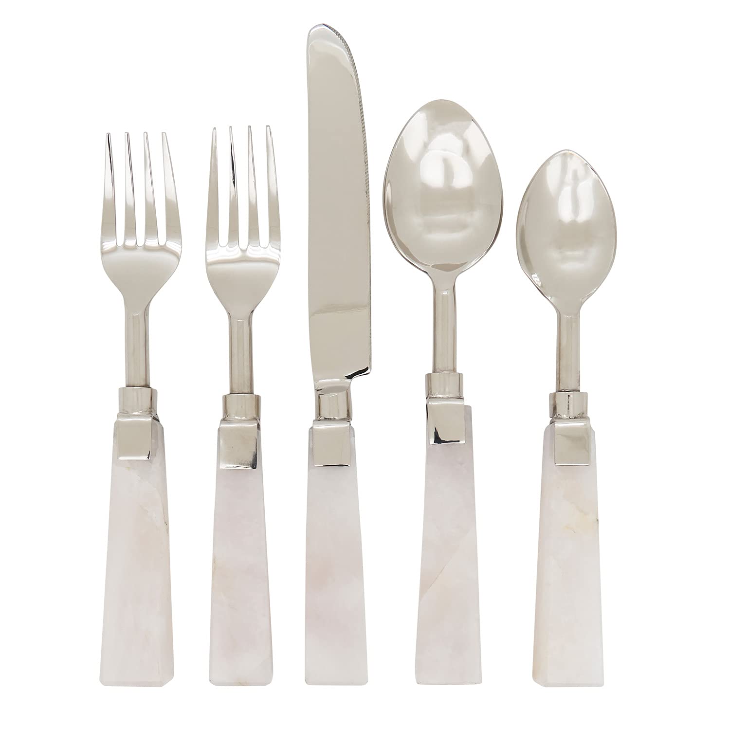 Premium Saro Rose Quartz Flatware Set of 5 - Elegant Pink Utensils for Dining, Gift Giving & Home Decor | Natural Stone Tableware for Special Occasions & Everyday Use