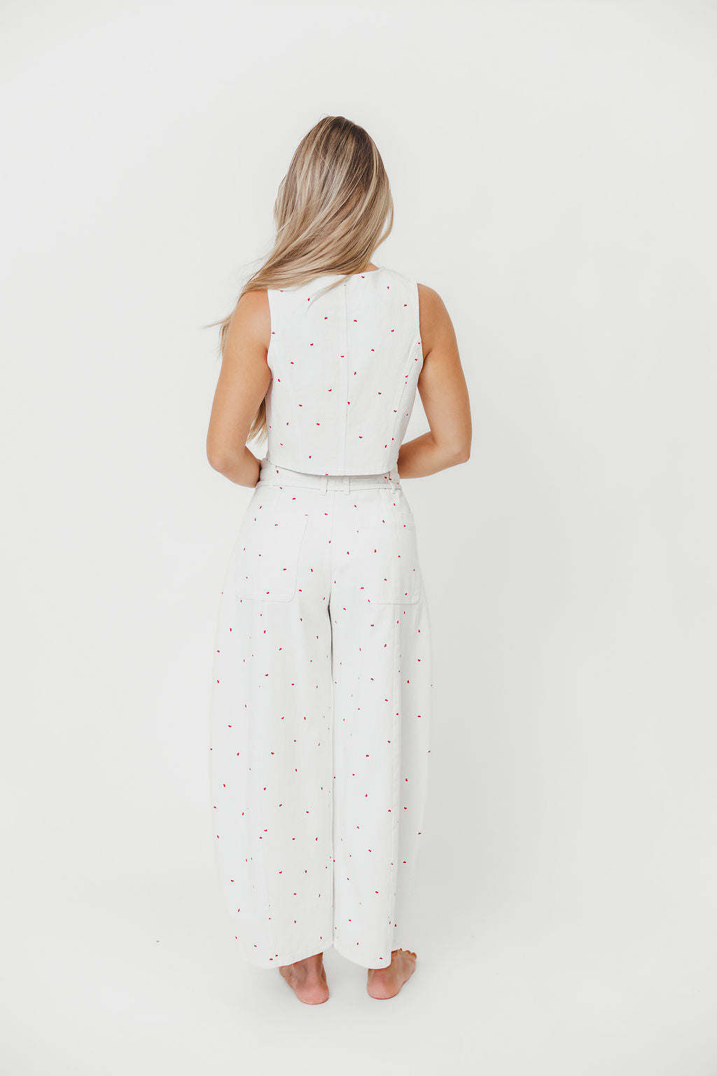 100% Cotton Mini Bow Print Twill Vest for Women - Off White Dolly Style | Casual Outfits, Spring Layering & Office Wear