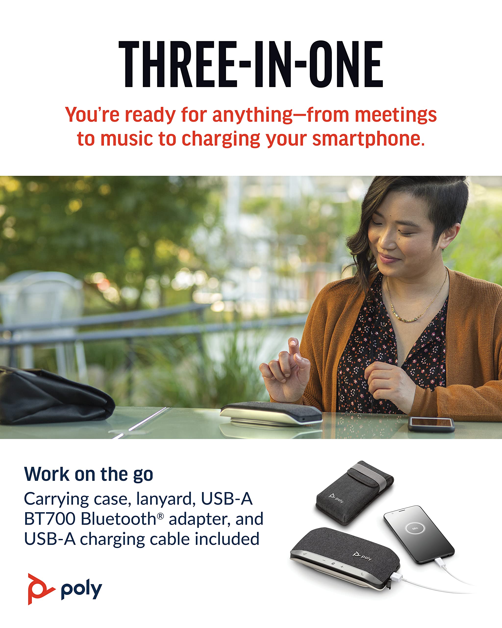 Poly Sync 20+ Personal Portable Bluetooth Smart Speakerphone with USB-A UC Adapter - Wireless PC/Mac/Smartphone Connectivity - Compatible with Teams, Zoom & Video Conferencing - Ideal for Home Office, Remote Work & Online Meetings - Amazon Exclusive