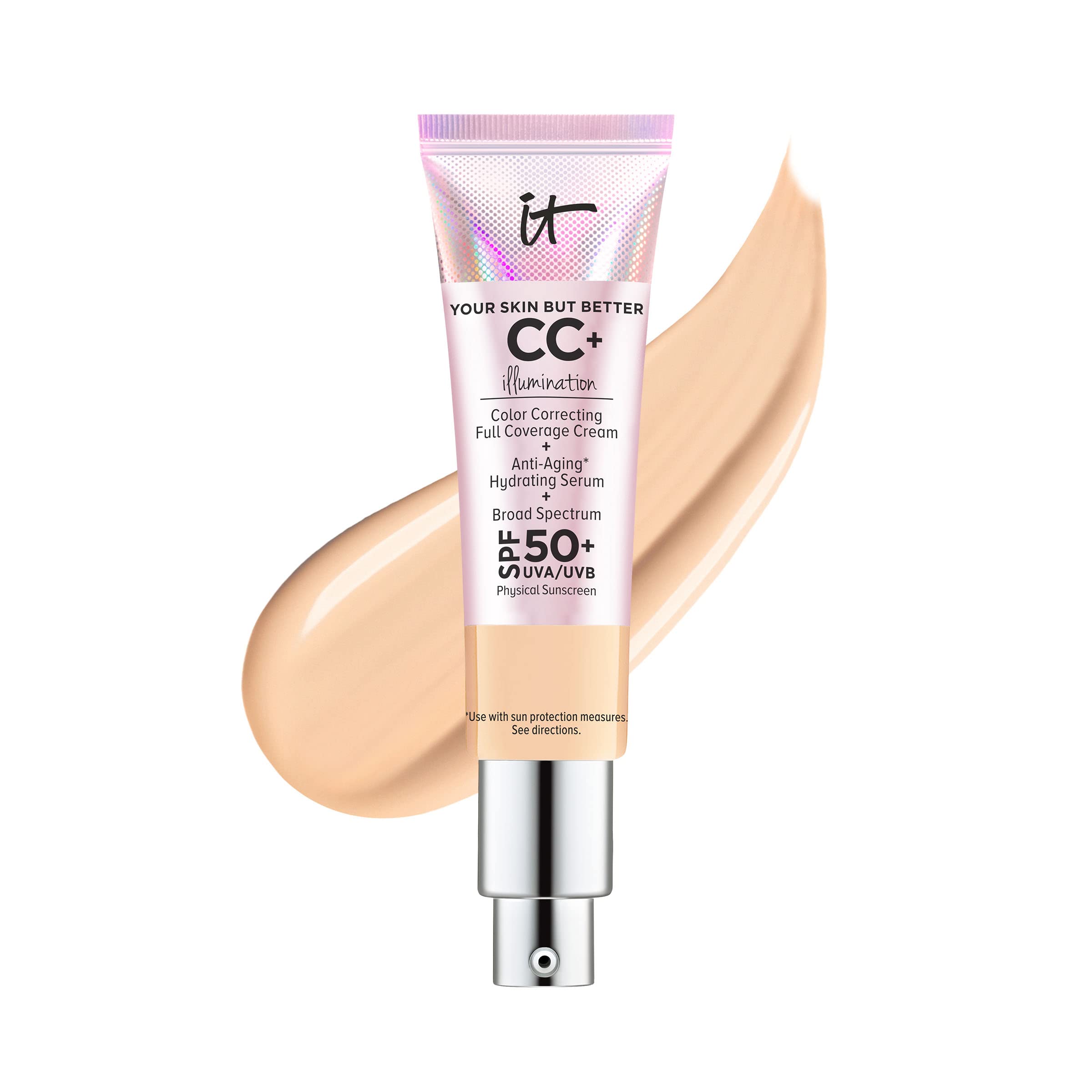 IT Cosmetics Your Skin But Better CC+ Cream Illumination - Full Coverage Color Correcting Cream with Hydrating Serum & SPF 50+ | Radiant Finish Foundation for Flawless Skin | Perfect for Daily Wear & Special Occasions