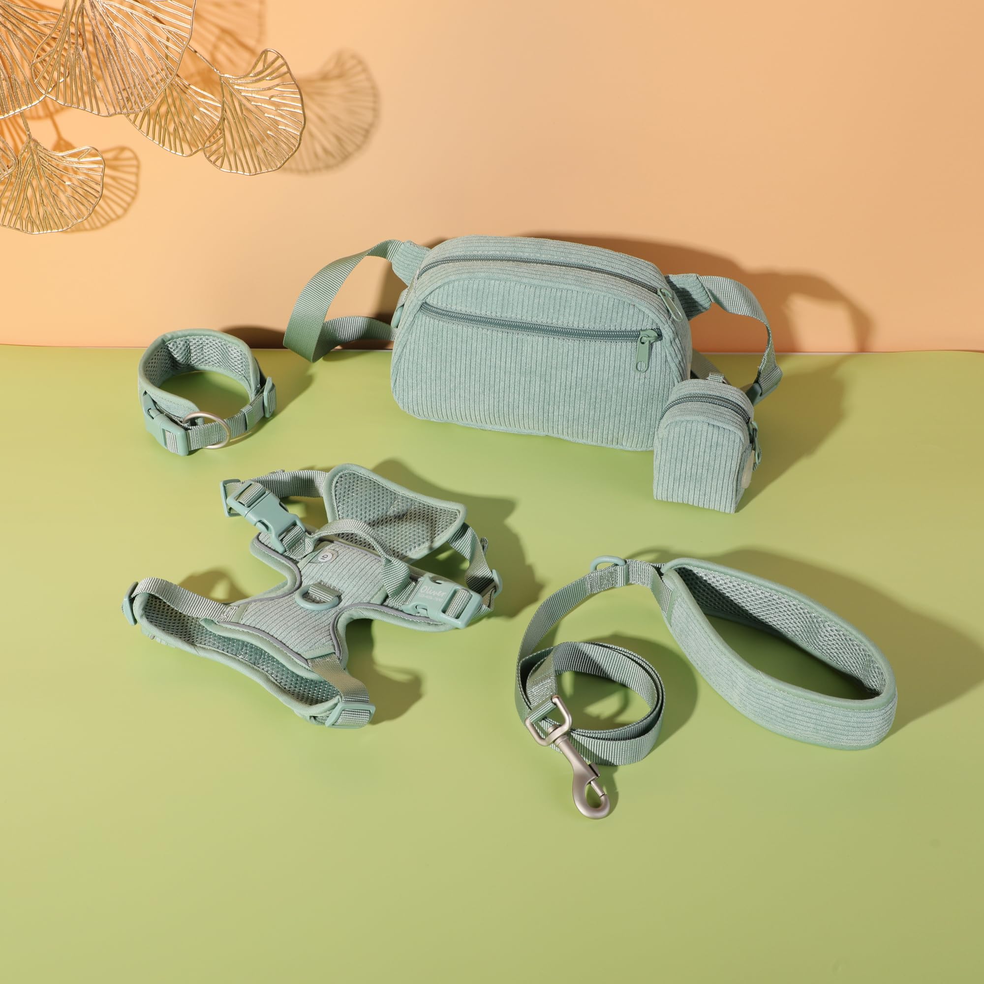 Custom Personalized Dog Harness and Leash Set with Name - Reflective No-Pull Adjustable Pet Vest with Poop Bag Holder - Beige Gray & Green Olive (Small) - Perfect for Walking, Training & Outdoor Adventures