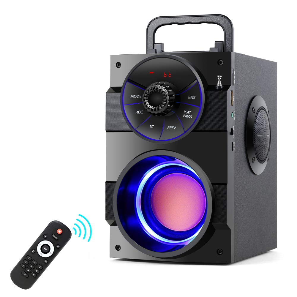 TAMPROAD Portable Bluetooth Speaker with Subwoofer - Wireless Speaker with Rich Bass, FM Radio & Remote Control for iPhone, Android, PC, TV - Perfect for Outdoor, Indoor, Party & Home Entertainment